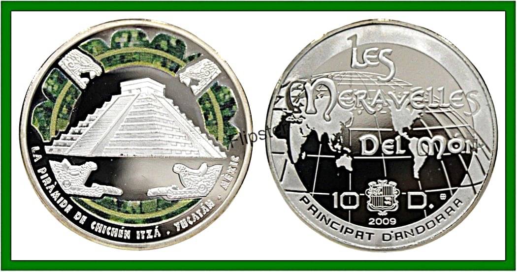     			Extremely Rare  - 10 Diners 2009 Mayan Memorial, Pyramid - Andorra, old Silver-plated Coin For Collection