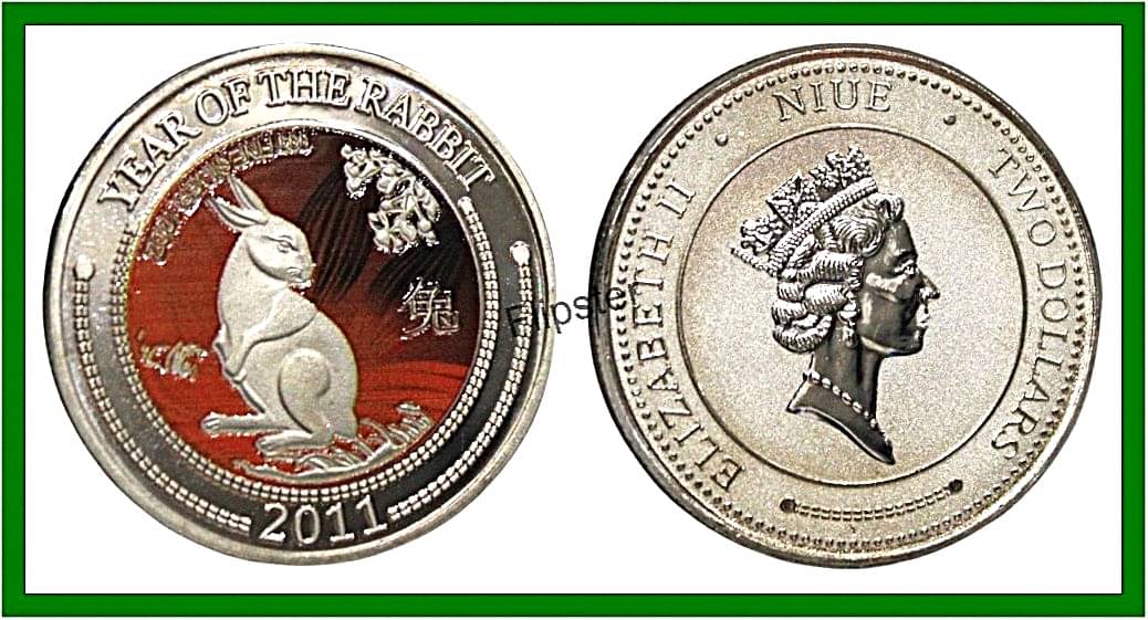 Extremely Rare 2 Dollar 2011 Year of the Rabbit - Elizabeth II, Niue old Coin For Collection Extremely Rare 2 Dollar 2011 Year of the Rabbit - Elizabeth II, Niue old Coin For Collection