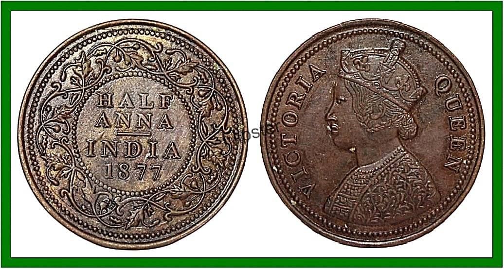     			Extremely Rare Big Half Anna 1877 Victoria, British India old Coin For Collection