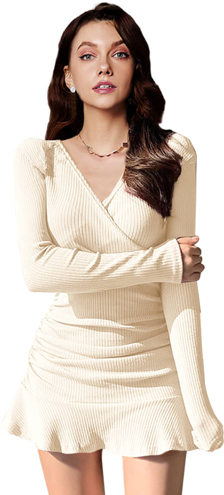     			Eyebogler Women Cotton Blend Solid Bodycon Dress ( Beige )
