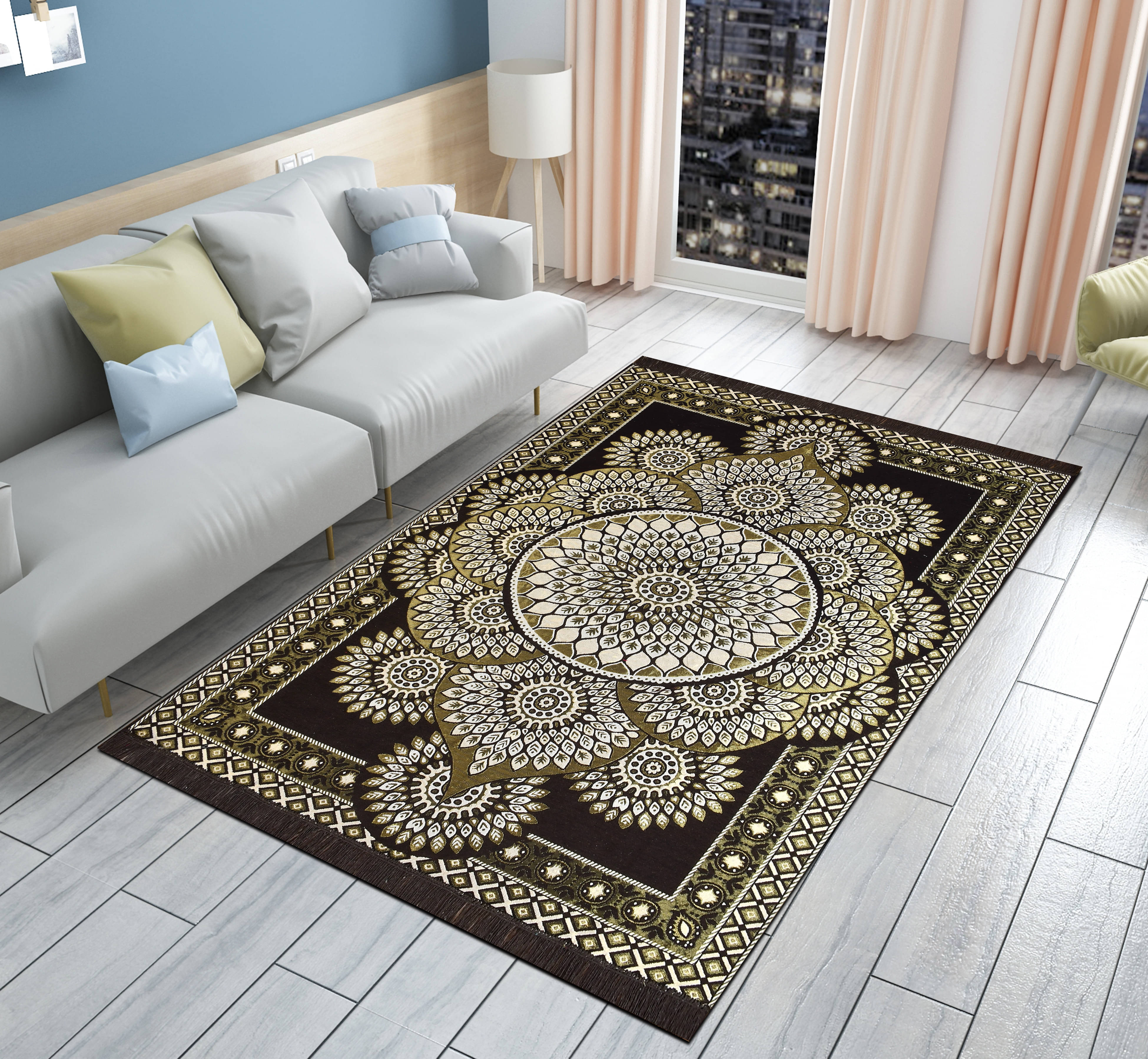     			FURNISHING HUT Brown Cotton Carpet Abstract 5x7 Ft