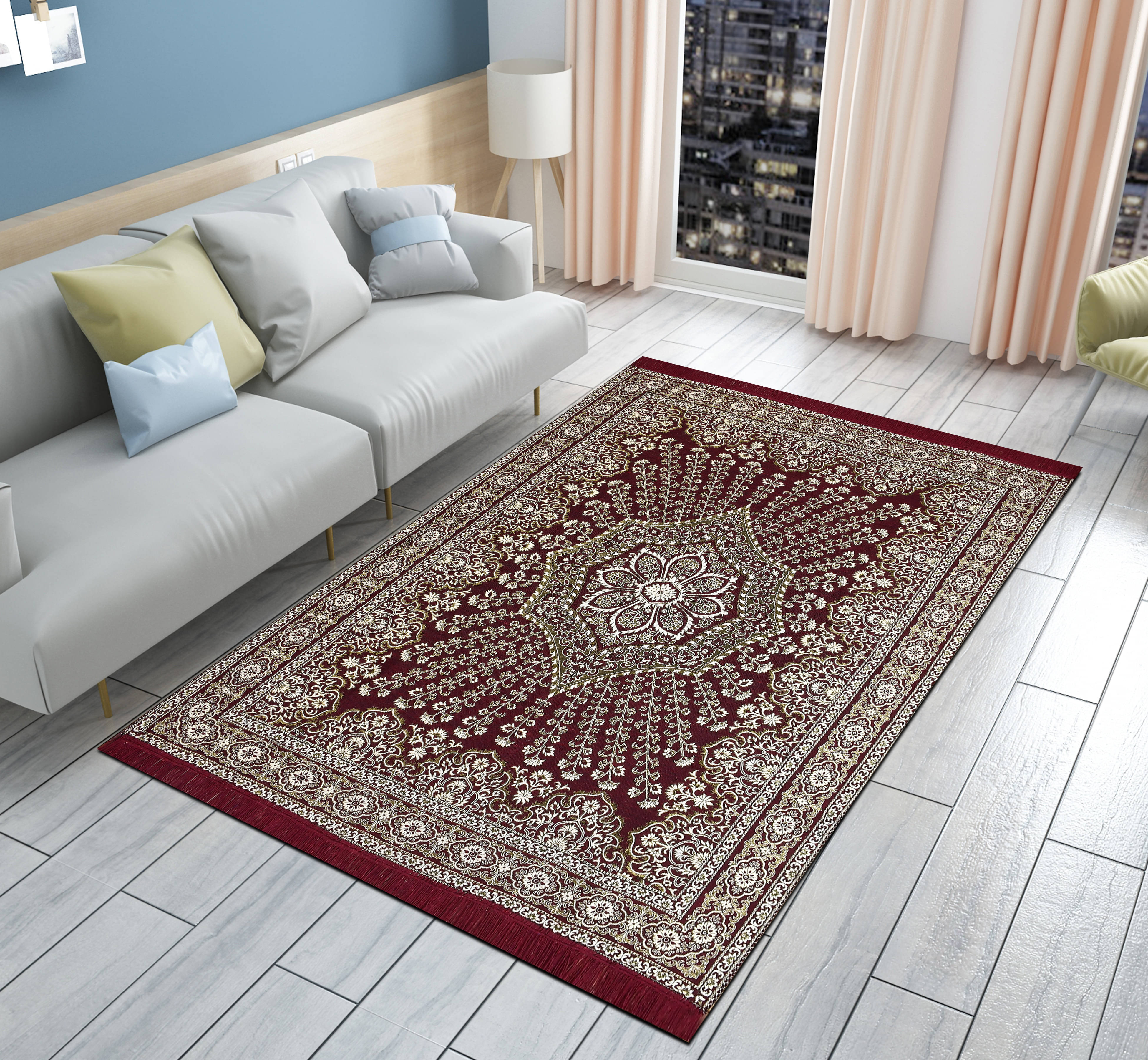     			FURNISHING HUT Red Cotton Carpet Abstract 5x7 Ft