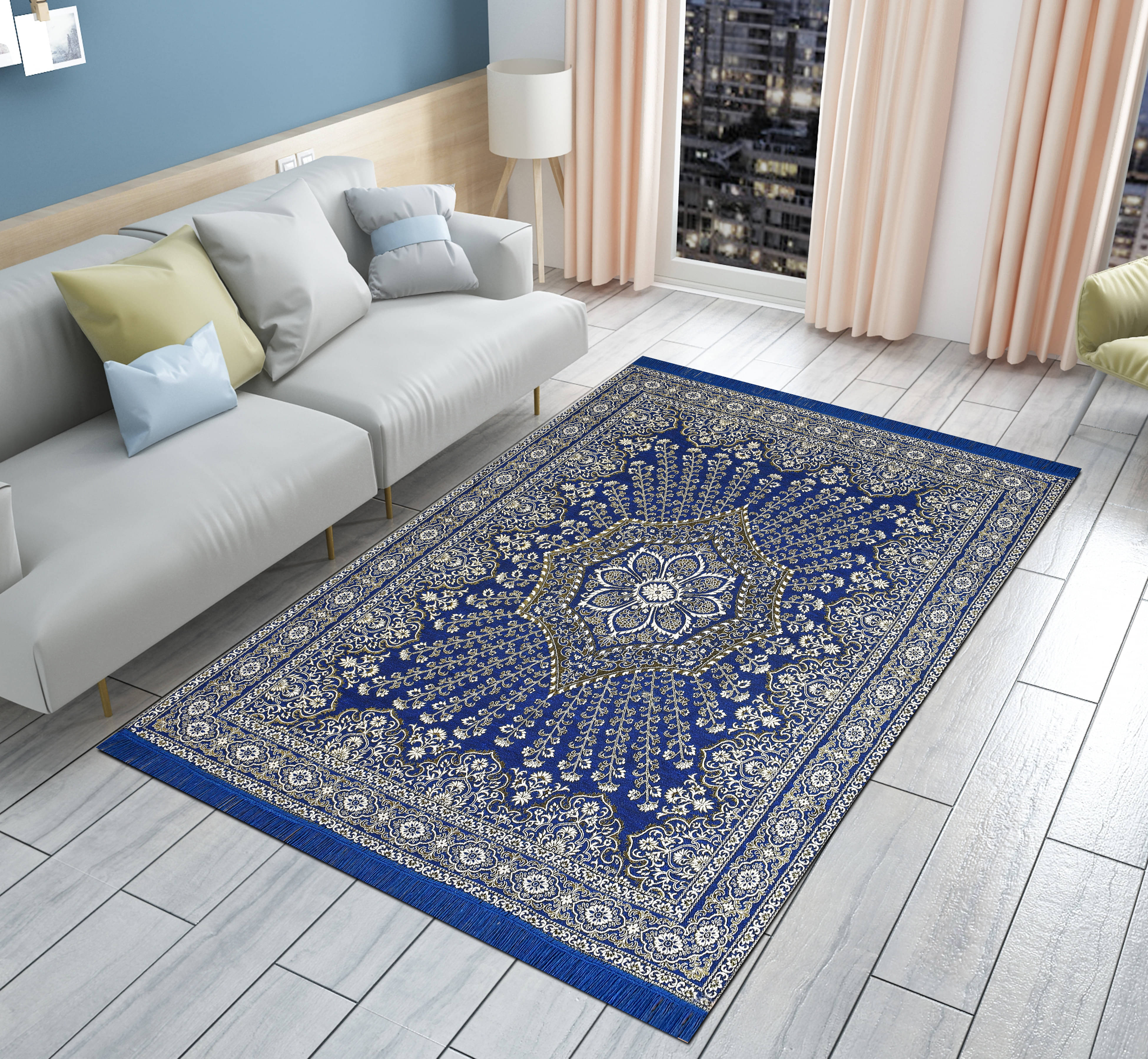     			FURNISHING HUT Silver Cotton Carpet Abstract 5x7 Ft