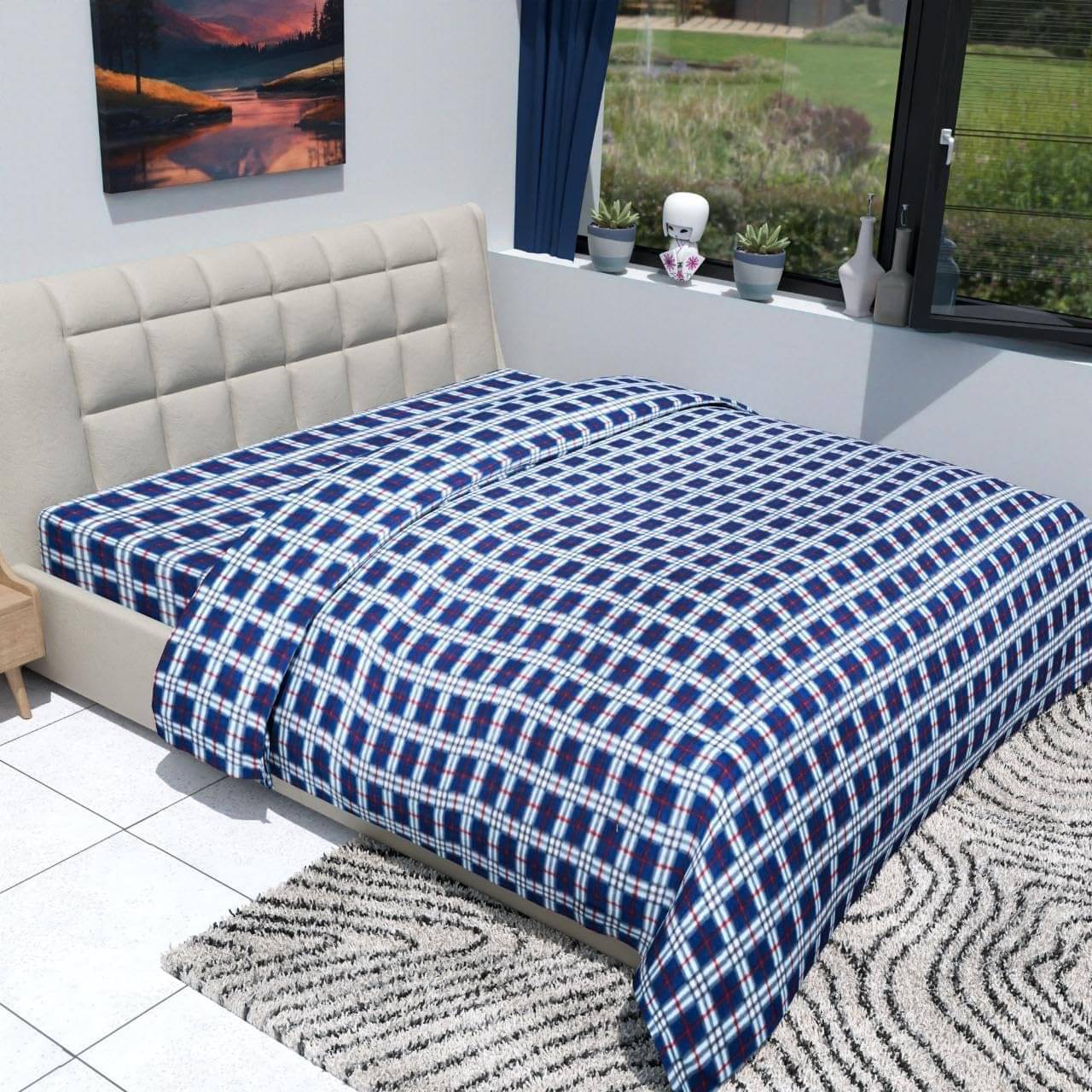     			FURNISING HUT Double Wool Blue Checks Duvet Cover