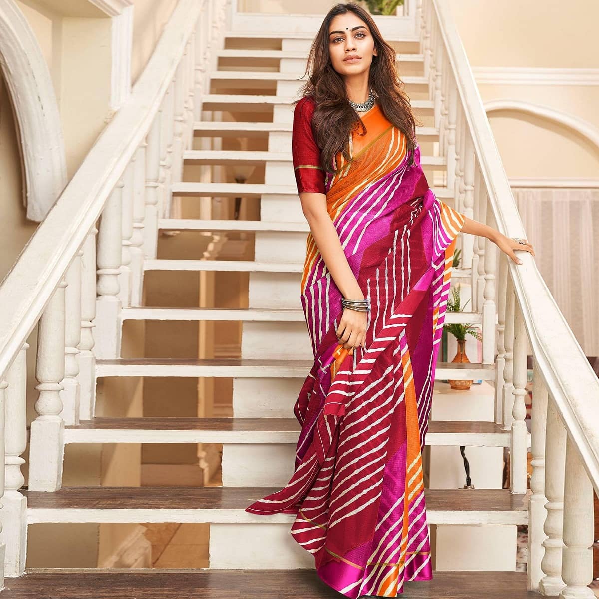 Gazal Fashions Chiffon Printed Saree With Unstitched Blouse Piece ( Multicolor1 ) - Sarees | Buy online on ZillyBuy