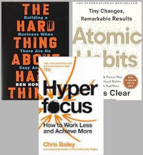     			Hyperfocus + The Hard Thing about Hard Thing + Atomic Habits