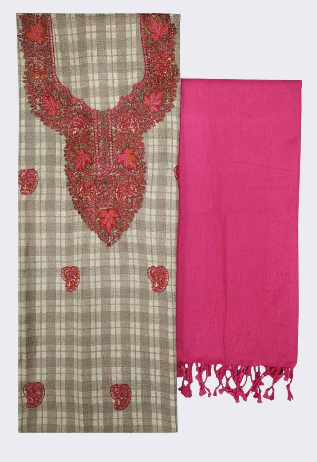     			KASHMIRI Unstitched Woollen Checks Dress Material - Pink ( Pack of 1 )