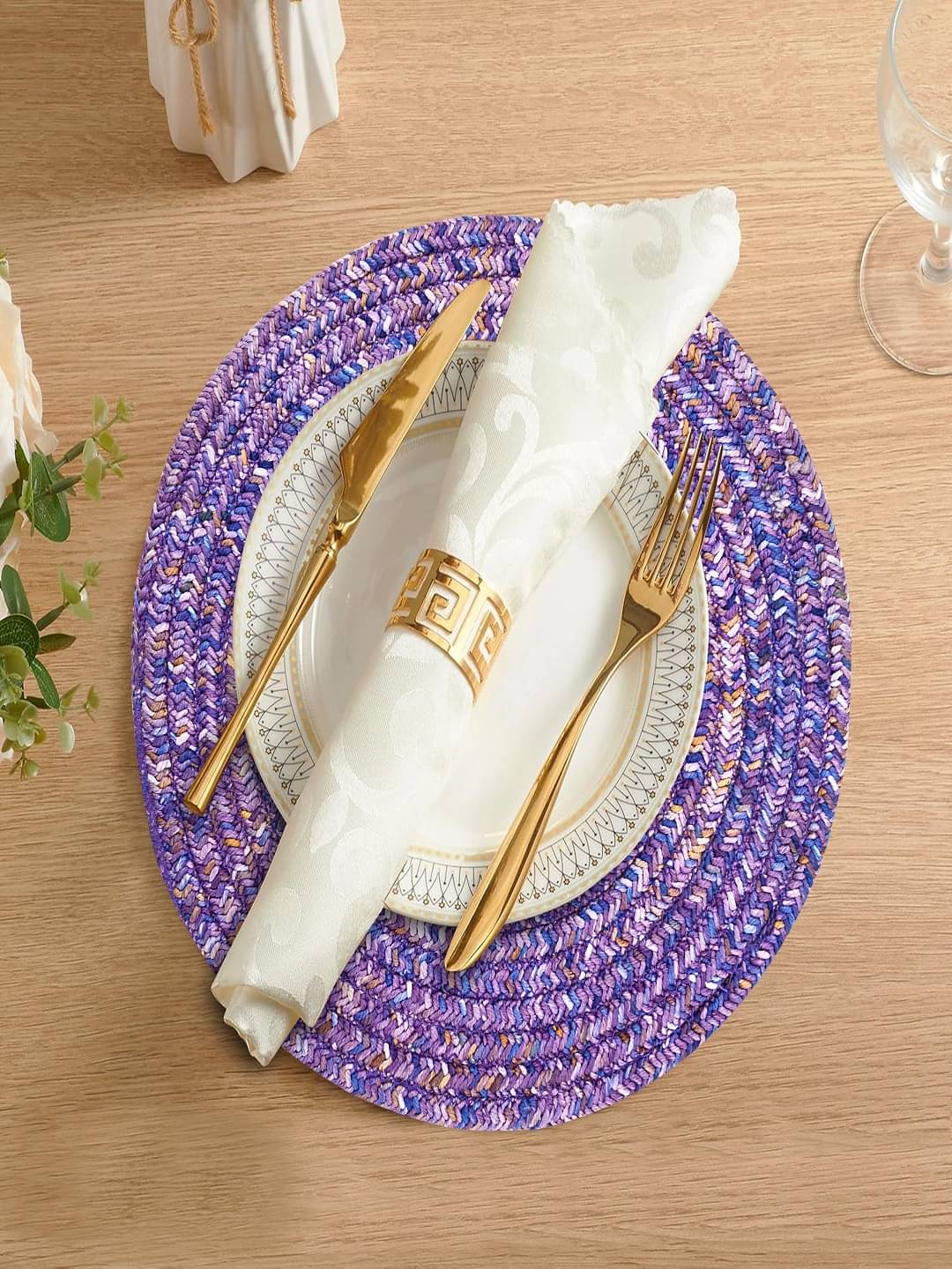 LADLI JEE Polyester Textured Round Table Mats ( 30 cm x 30 cm ) Pack of 1 - Purple LADLI JEE Polyester Textured Round Table Mats ( 30 cm x 30 cm ) Pack of 1 - Purple