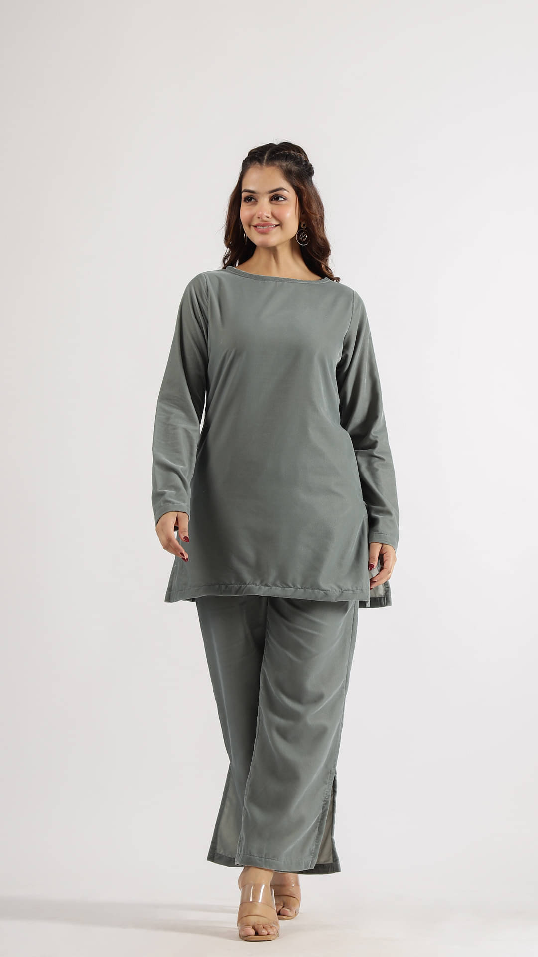     			Label Flavia Women Solid Top With Trousers Co-Ord Set ( Grey )