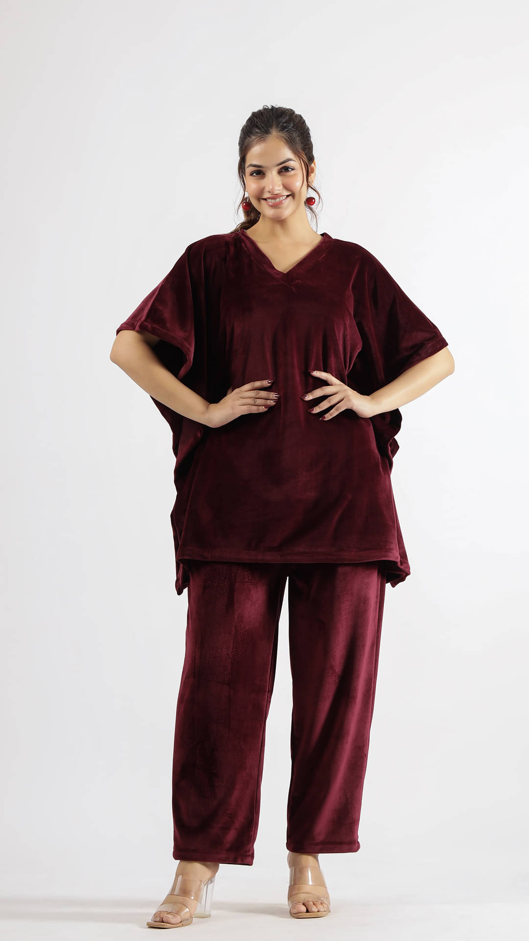     			Label Flavia Women Solid Top With Trousers Co-Ord Set ( Maroon )