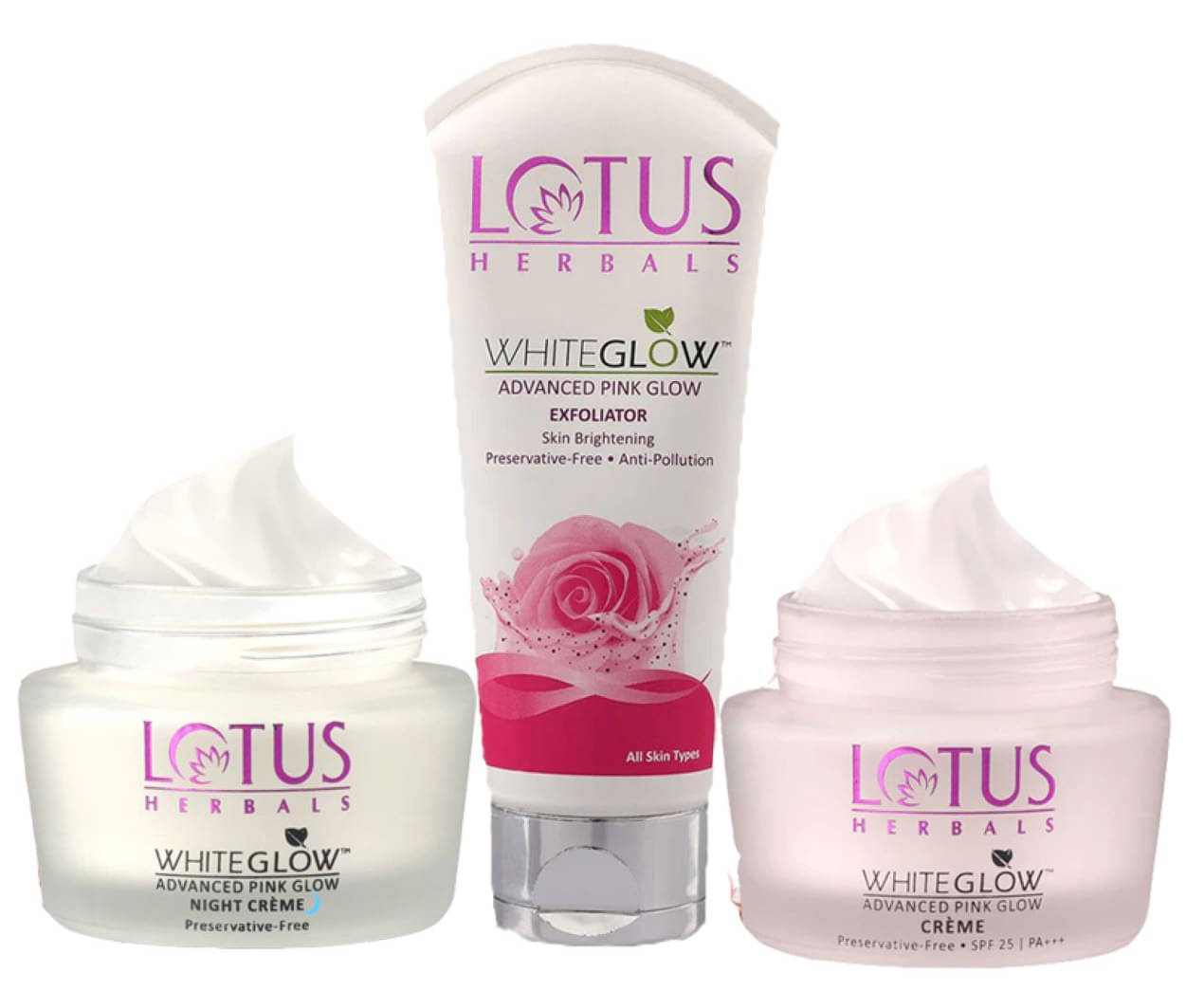 Lotus Herbals Purglow Advanced Pink Glow Day Cream 50g , Night Cream 50g , Exfoliater 100G Set3 Lotus Herbals Purglow Advanced Pink Glow Day Cream 50g , Night Cream 50g , Exfoliater 100G Set3