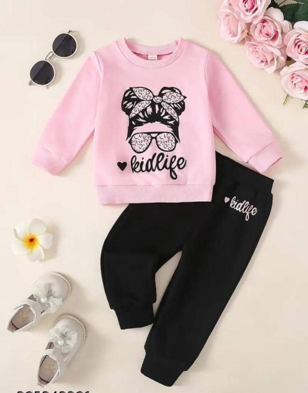 MUSNAH GARMENTS Pack of 1 Baby Girls Cotton Top With Pants ( Pink )