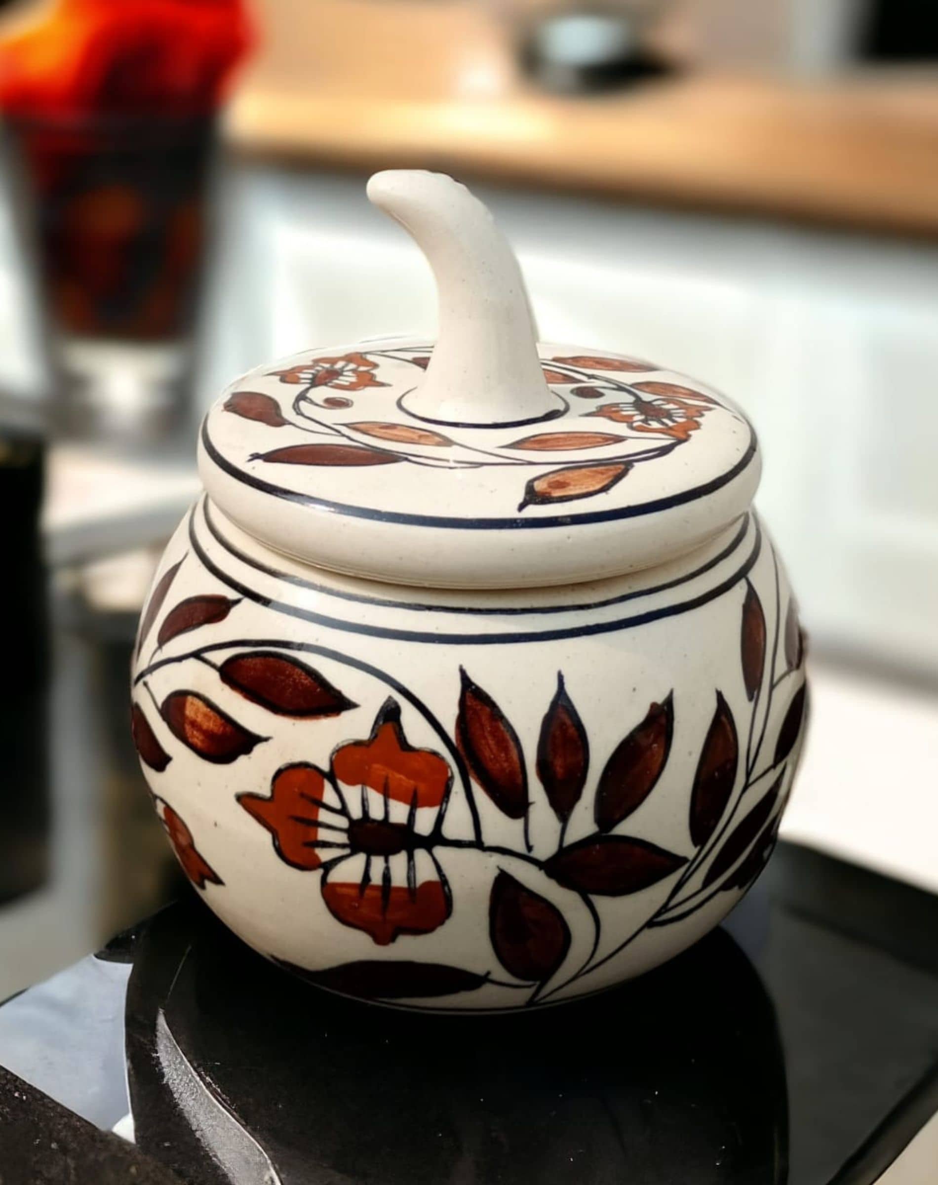 Malaikah Brown Salt Jar Ceramic Brown Salt/Pepper Container ( Set of 1 )