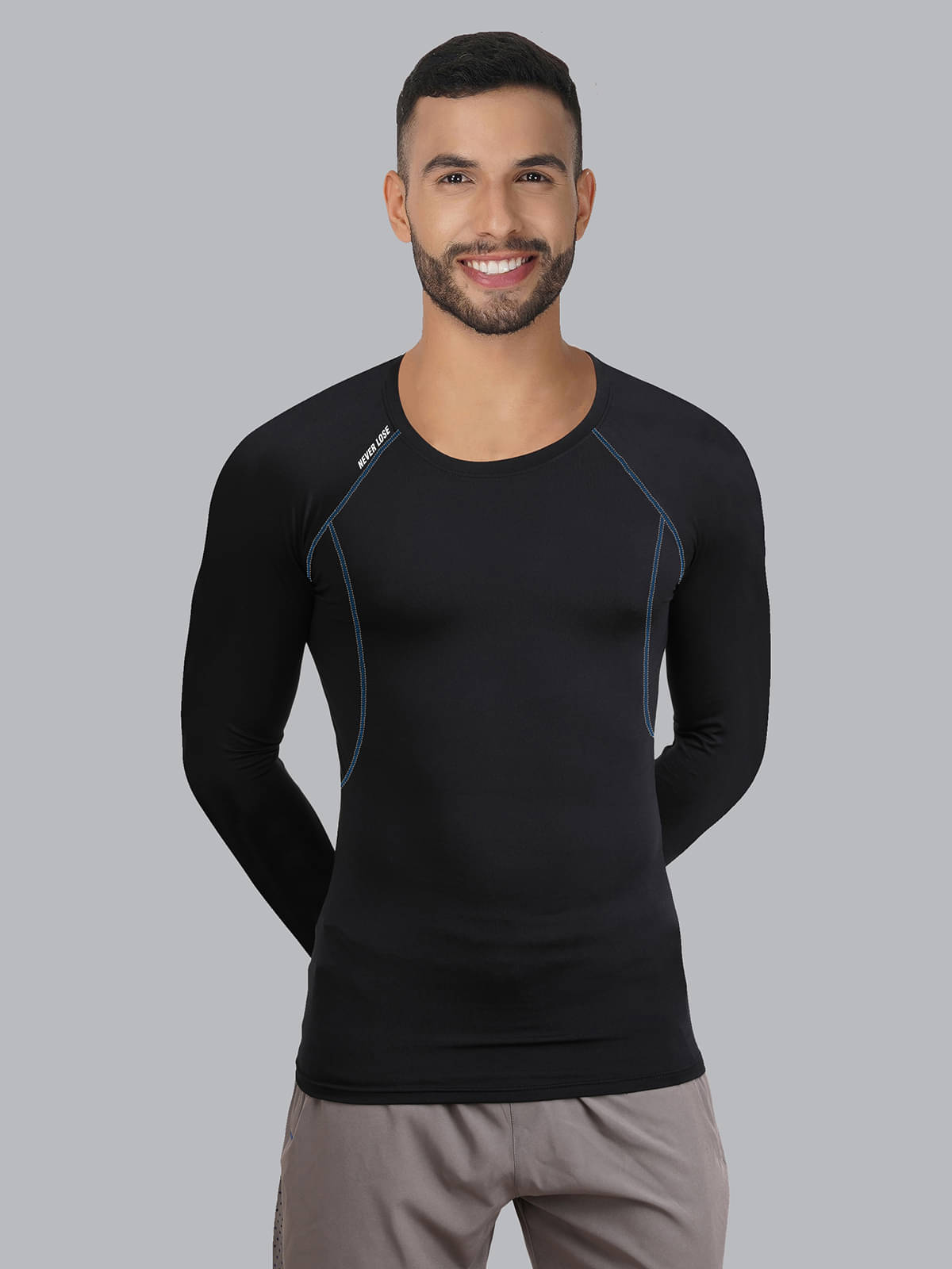 NEVER LOSE Black Nylon Regular Fit Men's Sports T-Shirt ( Pack of 1 )     			NEVER LOSE Black Nylon Regular Fit Men's Sports T-Shirt ( Pack of 1 )