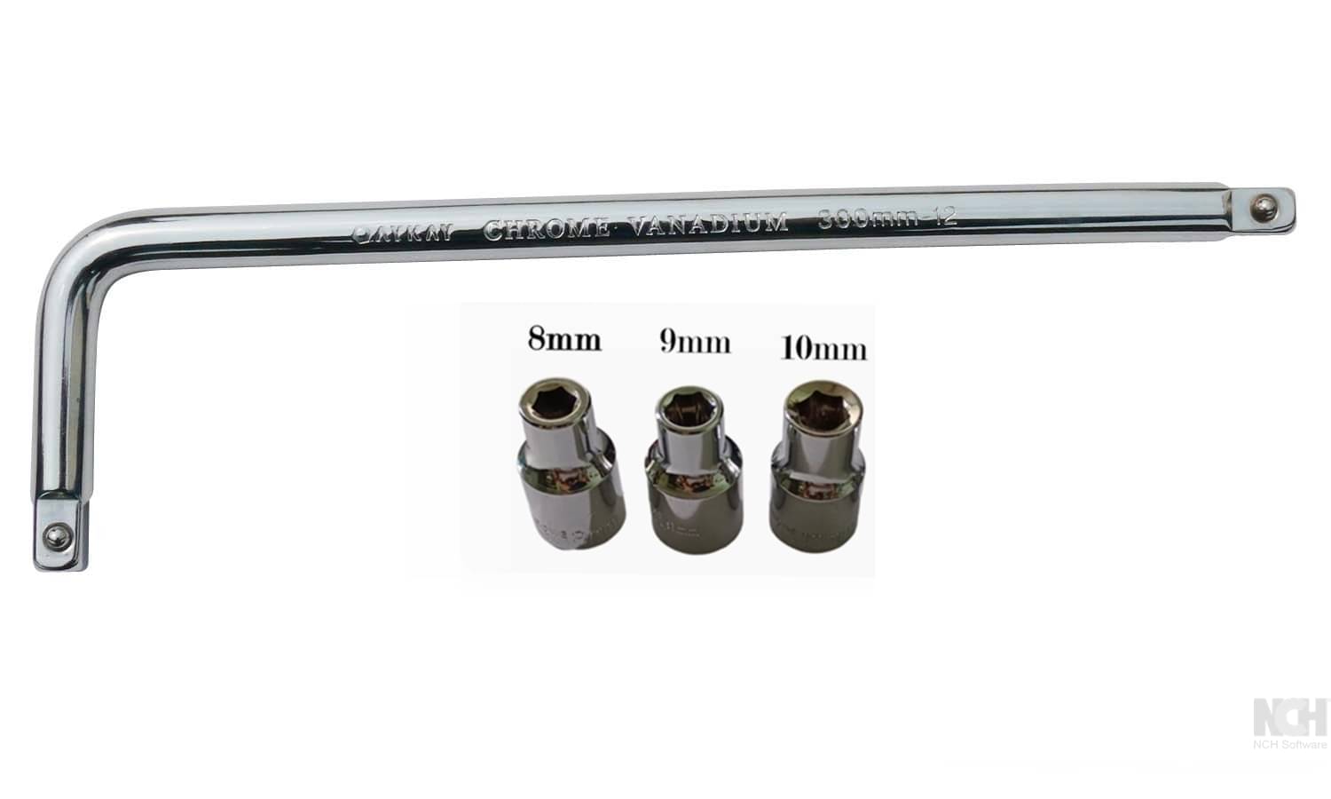 OayKay Tools L-Handle Chrome Vanadium Steel 300mm Heavy Duty with 3 Socket Combo     			OayKay Tools L-Handle Chrome Vanadium Steel 300mm Heavy Duty with 3 Socket Combo
