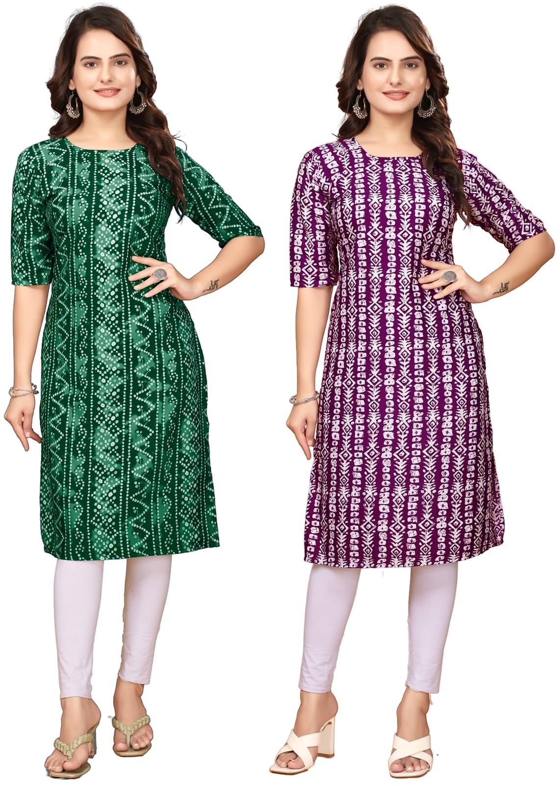     			PEAFOWL INCORPORATION Pack of 2 Crepe Printed Straight Women's Kurti - ( Green,Maroon )