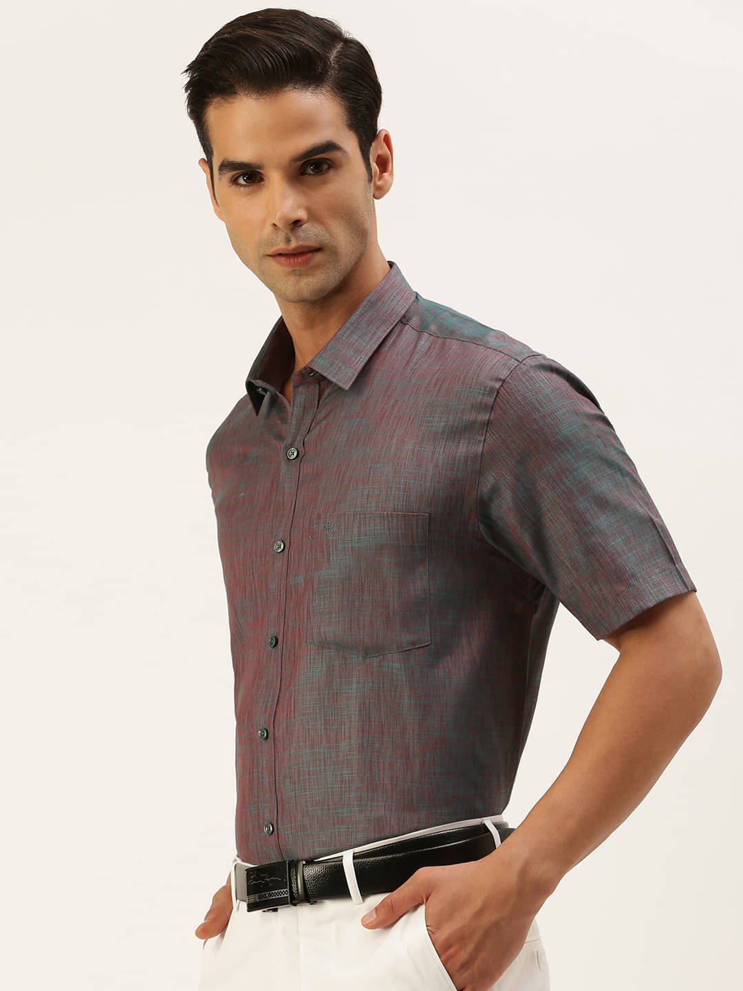    			Ramraj cotton Cotton Blend Regular Fit Solids Half Sleeves Men's Casual Shirt - Dark Grey ( Pack of 1 )