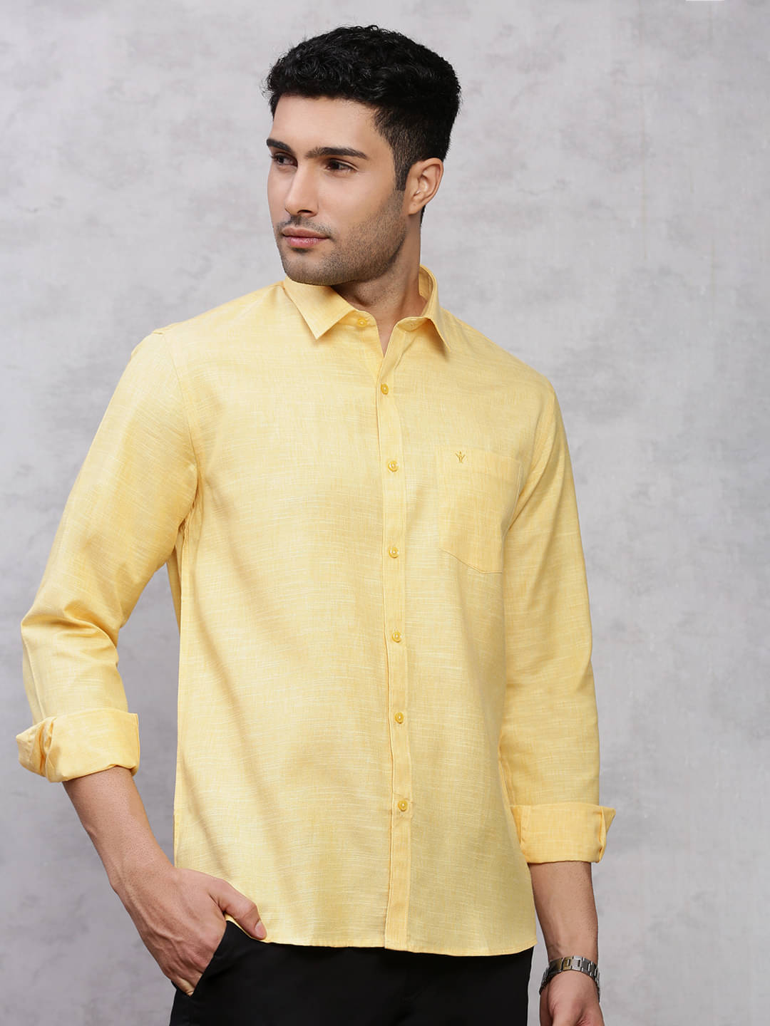     			Ramraj cotton Cotton Blend Regular Fit Checks Full Sleeves Men's Casual Shirt - Yellow ( Pack of 1 )