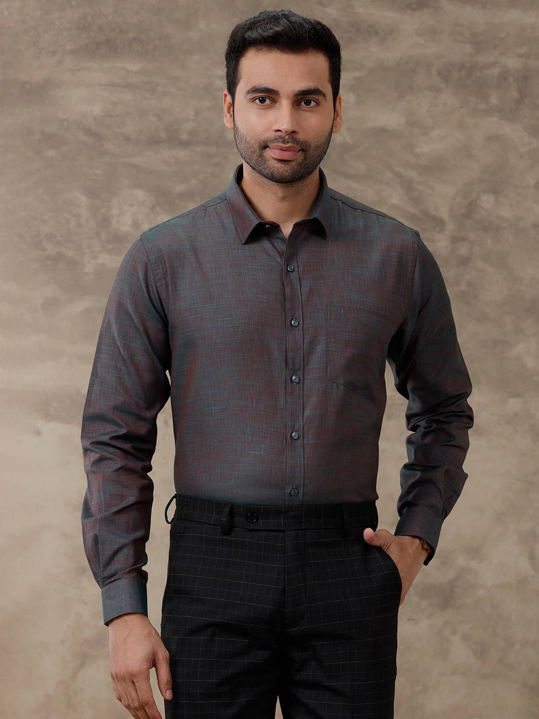     			Ramraj cotton Cotton Blend Regular Fit Self Design Full Sleeves Men's Casual Shirt - Dark Grey ( Pack of 1 )