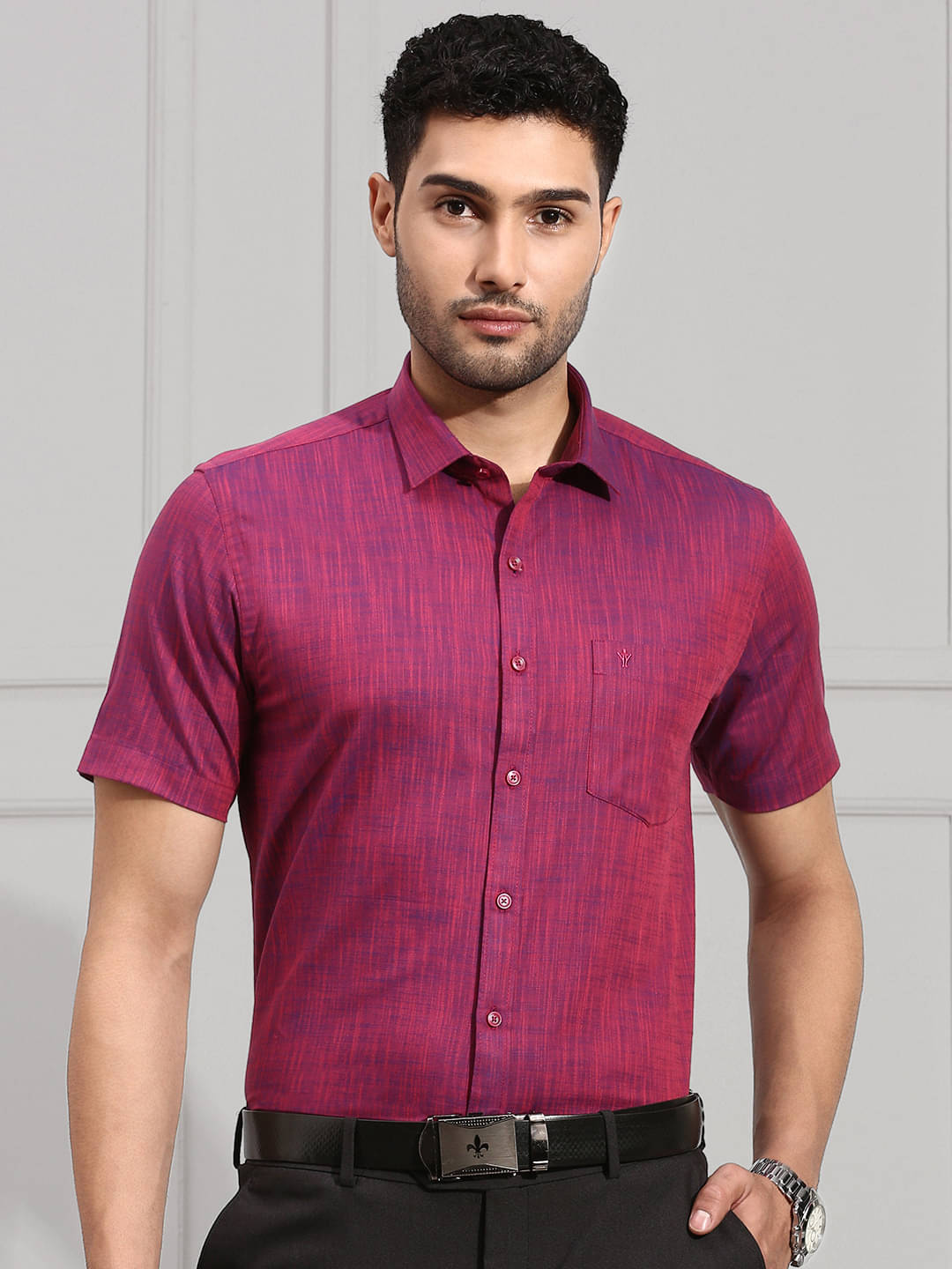 Ramraj cotton Cotton Blend Regular Fit Self Design Half Sleeves Men's Casual Shirt - Pink ( Pack of 1 ) Ramraj cotton Cotton Blend Regular Fit Self Design Half Sleeves Men's Casual Shirt - Pink ( Pack of 1 )