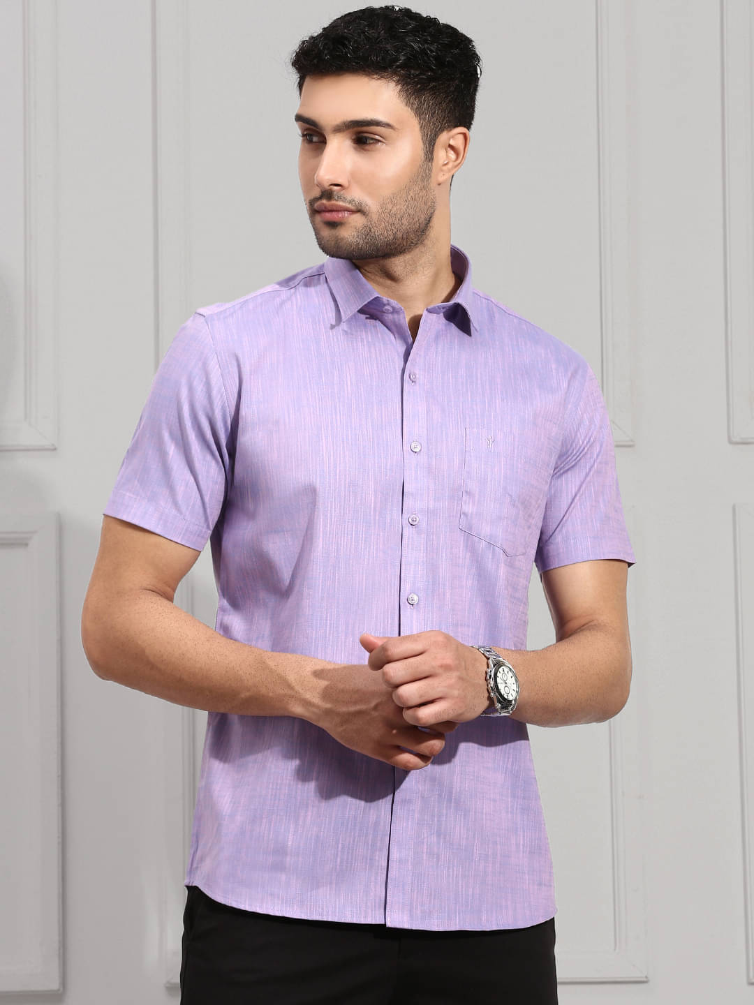 Ramraj cotton Cotton Blend Regular Fit Self Design Half Sleeves Men's Casual Shirt - Purple ( Pack of 1 ) Ramraj cotton Cotton Blend Regular Fit Self Design Half Sleeves Men's Casual Shirt - Purple ( Pack of 1 )