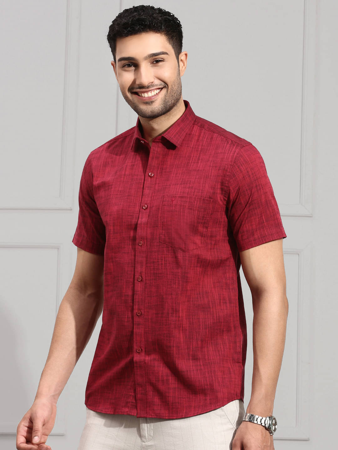 Ramraj cotton Cotton Blend Regular Fit Self Design Half Sleeves Men's Casual Shirt - Red ( Pack of 1 ) Ramraj cotton Cotton Blend Regular Fit Self Design Half Sleeves Men's Casual Shirt - Red ( Pack of 1 )
