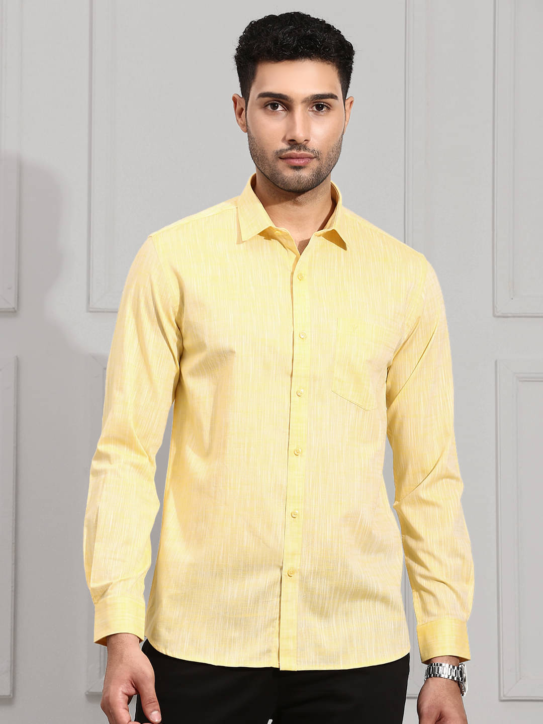 Ramraj cotton Cotton Blend Regular Fit Full Sleeves Men's Formal Shirt - Yellow ( Pack of 1 ) Ramraj cotton Cotton Blend Regular Fit Full Sleeves Men's Formal Shirt - Yellow ( Pack of 1 )