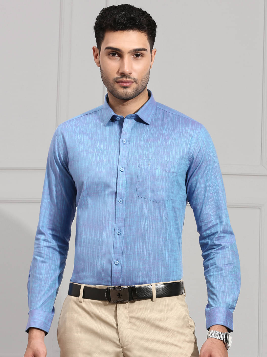 Ramraj cotton Cotton Blend Regular Fit Full Sleeves Men's Formal Shirt - Blue ( Pack of 1 ) Ramraj cotton Cotton Blend Regular Fit Full Sleeves Men's Formal Shirt - Blue ( Pack of 1 )