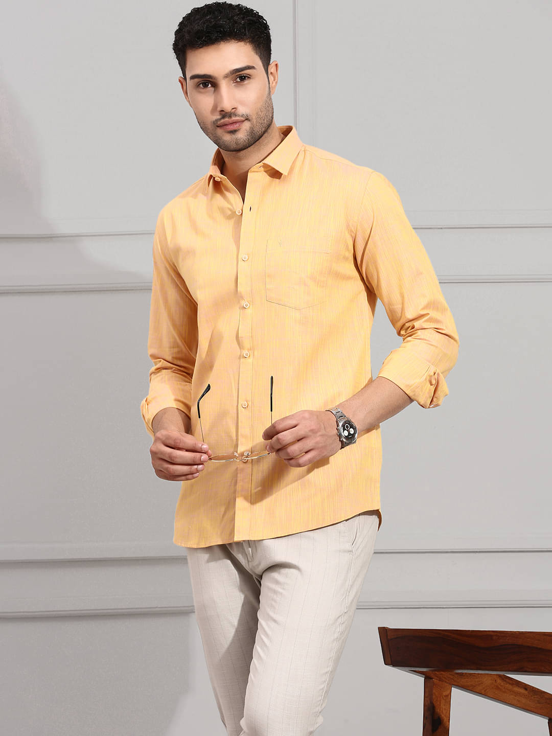 Ramraj cotton Cotton Blend Regular Fit Full Sleeves Men's Formal Shirt - Orange ( Pack of 1 ) Ramraj cotton Cotton Blend Regular Fit Full Sleeves Men's Formal Shirt - Orange ( Pack of 1 )