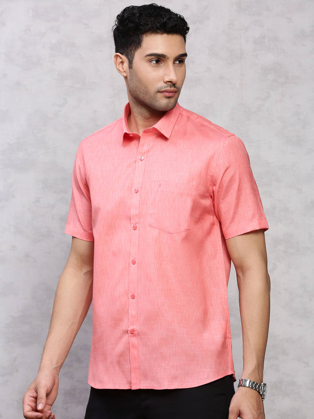     			Ramraj cotton Cotton Blend Regular Fit Self Design Half Sleeves Men's Casual Shirt - Pink ( Pack of 1 )