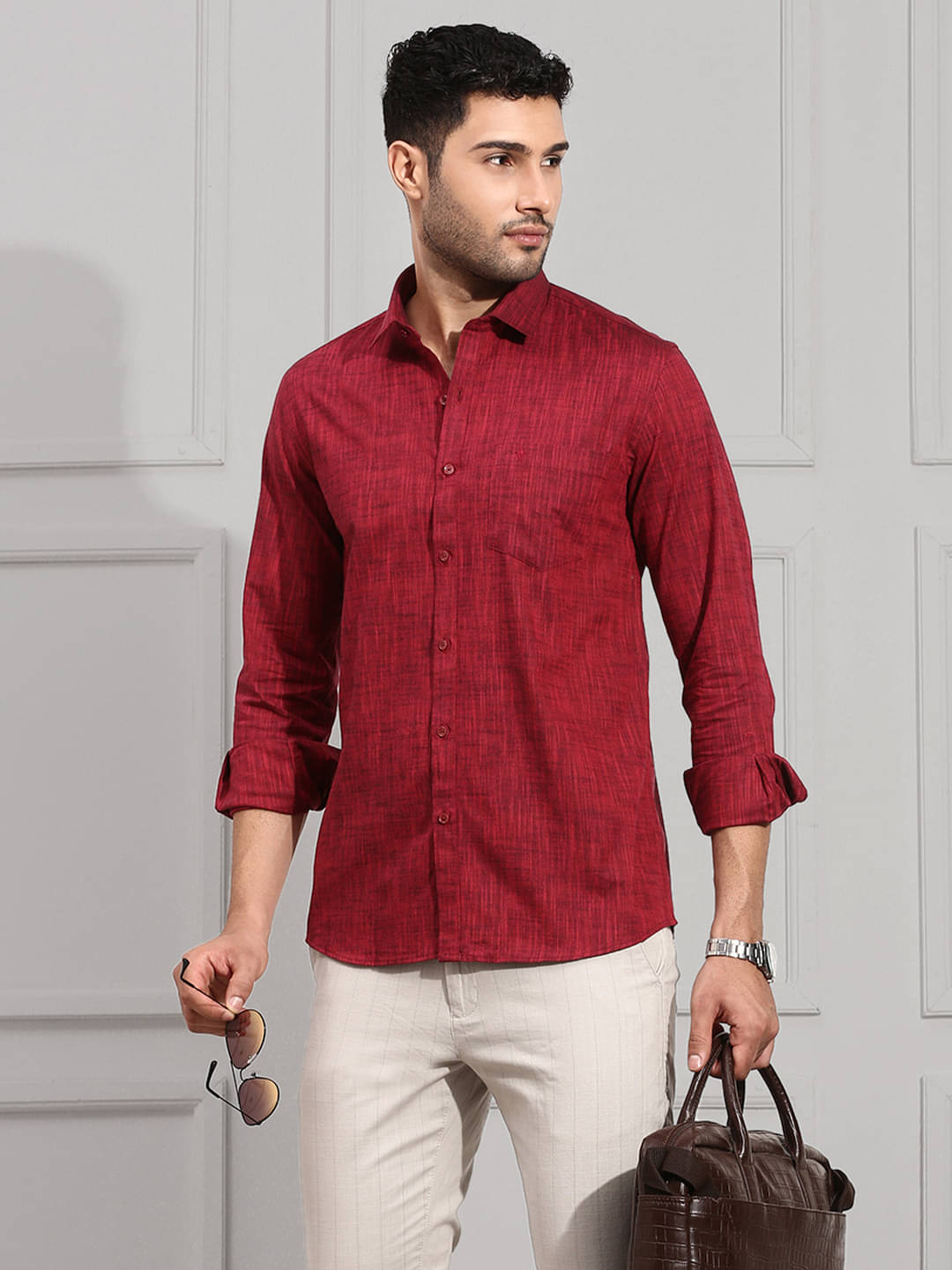     			Ramraj cotton Cotton Blend Regular Fit Full Sleeves Men's Formal Shirt - Red ( Pack of 1 )