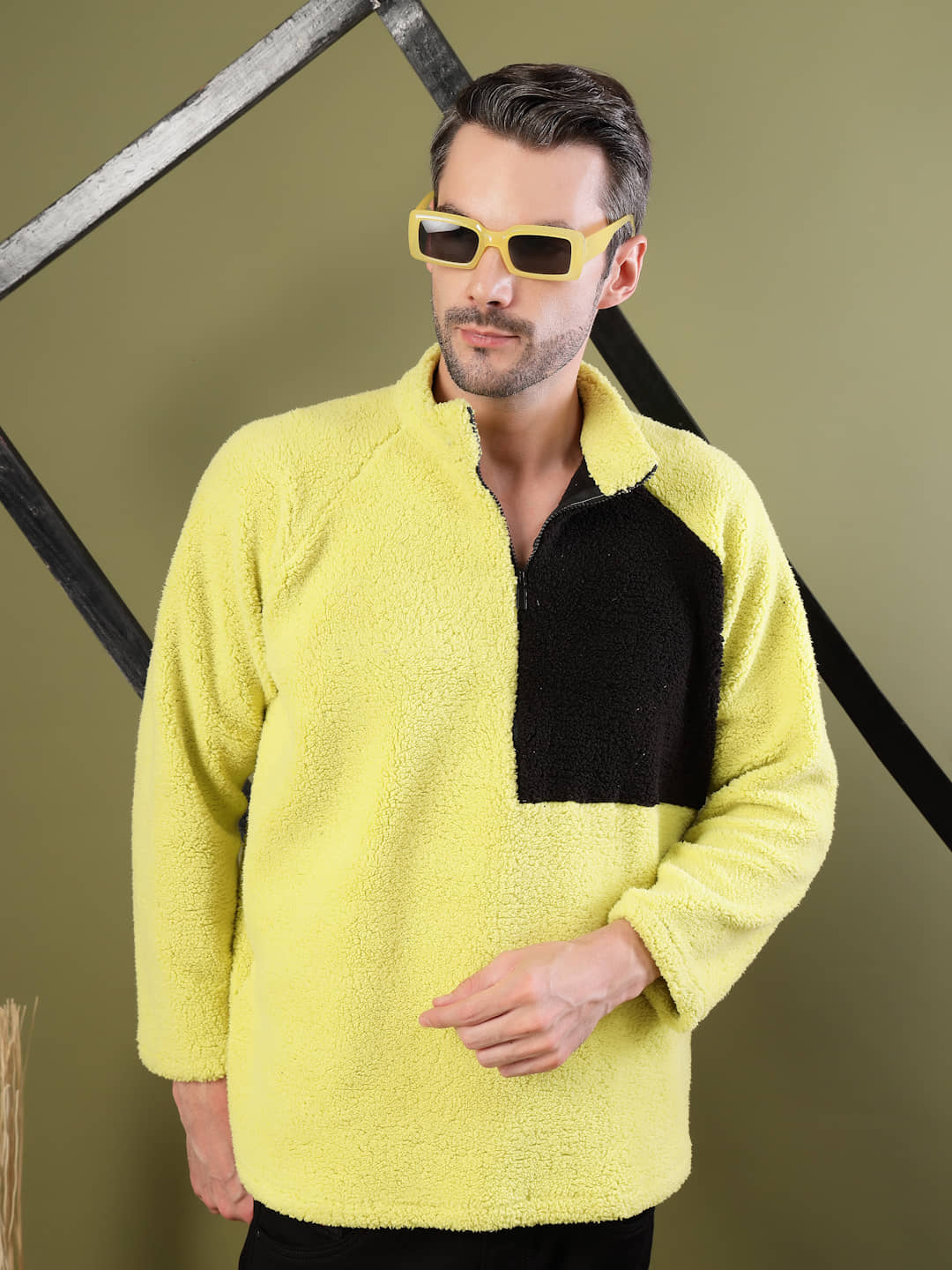 Rigo Polyester High Neck Men's Sweatshirt - Lime Green ( Pack of 1 )