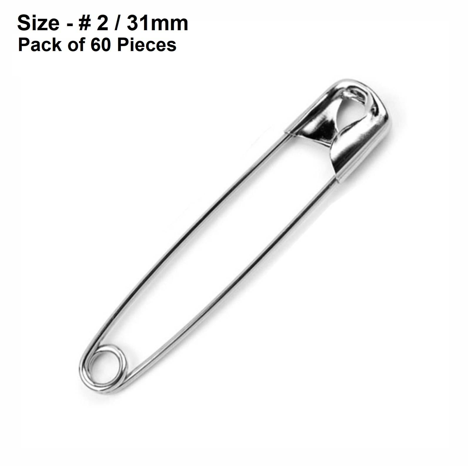     			Snapin Safety Pins - Made in Japan with Strong Nickel Plated Steel, Rust Resistant, Heavy Duty Variety Pack, Perfect for Clothes, Crafts, & Sewing, (60 Pins of Size # 2 / 31mm) - Pack of 60 Pieces