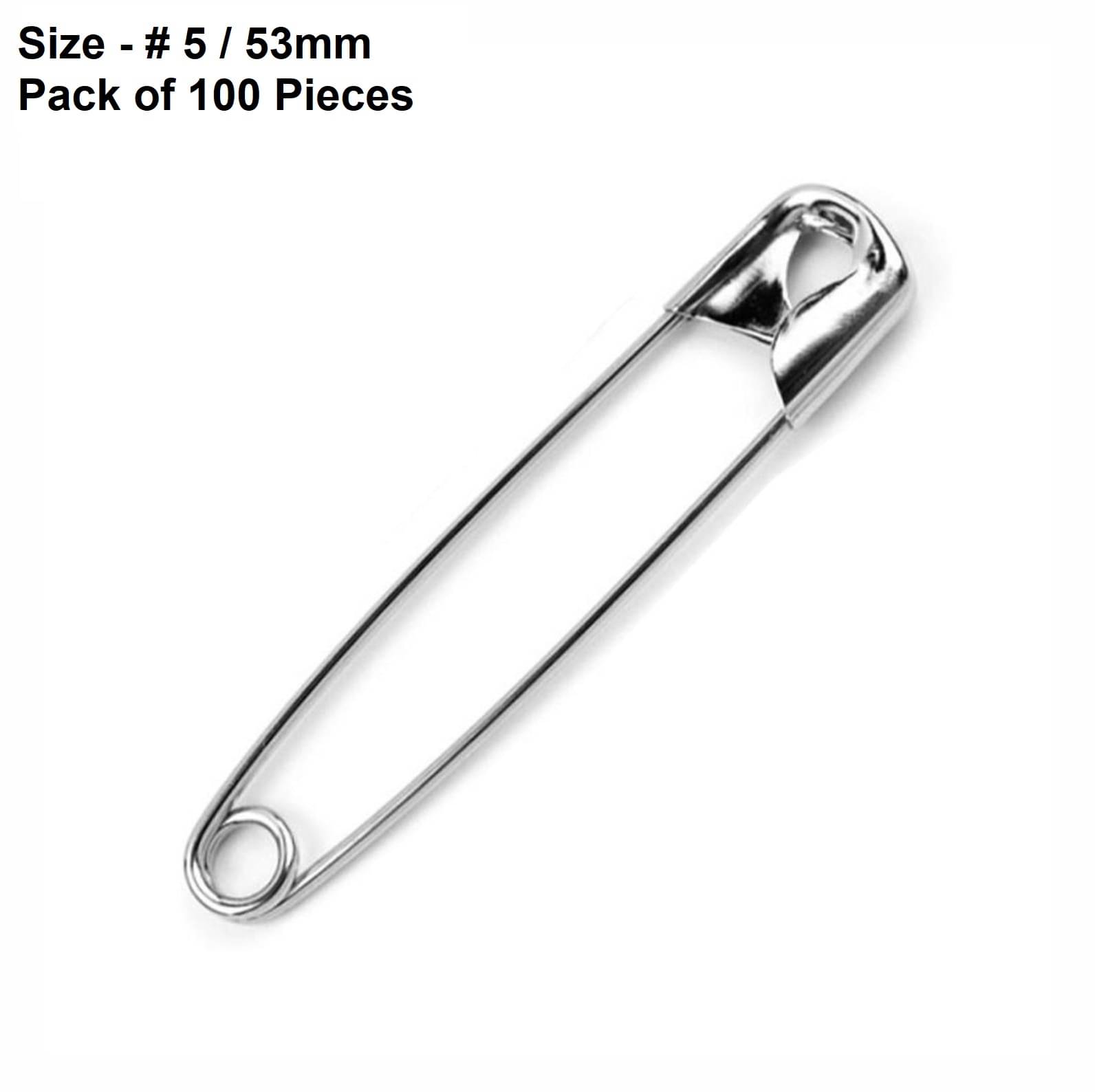     			Snapin Safety Pins - Made in Japan with Strong Nickel Plated Steel, Rust Resistant, Heavy Duty Variety Pack, Perfect for Clothes, Crafts, & Sewing, (100 Pins of Size # 5 / 53mm) - Pack of 100 Pieces
