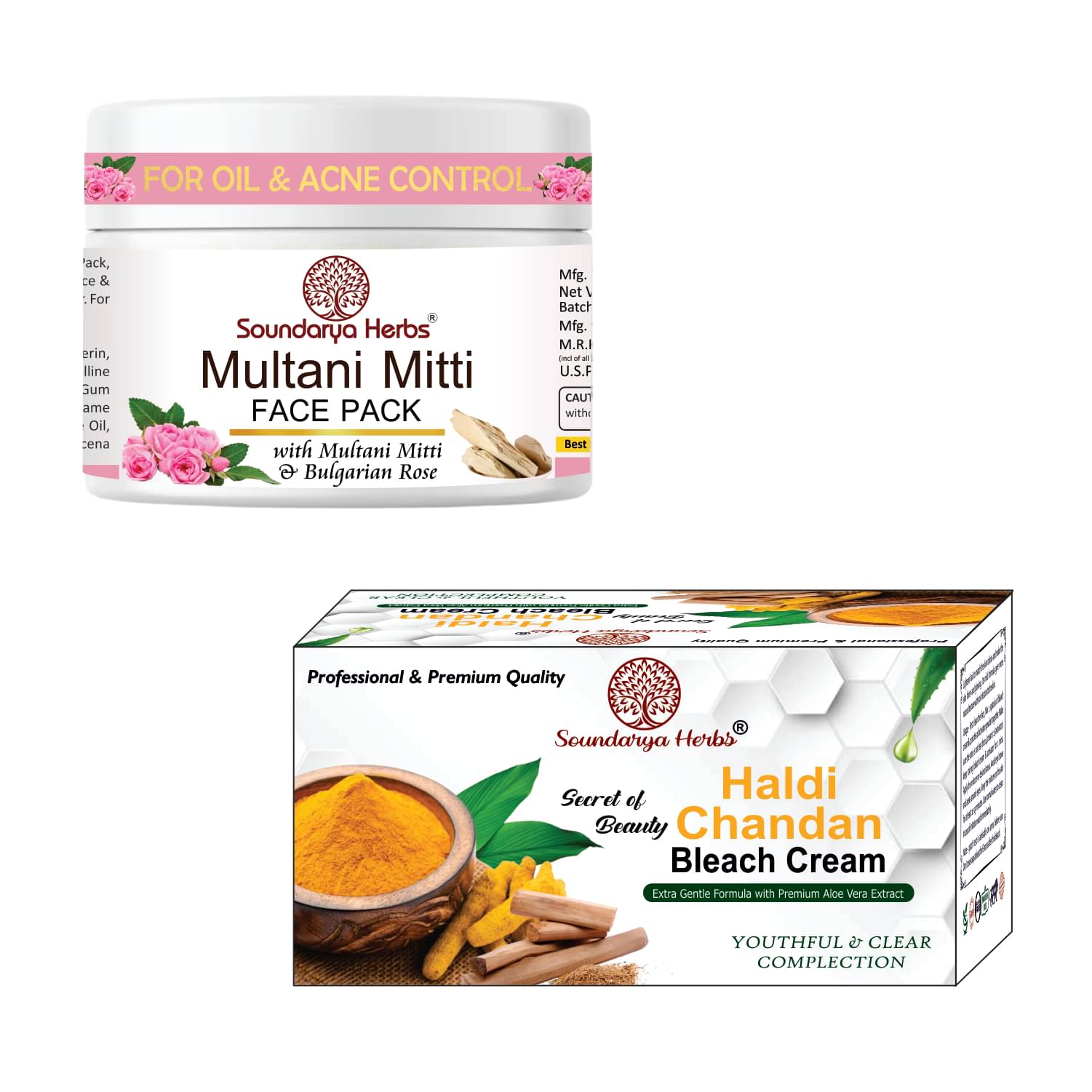 Soundarya Herbs Multani Mitti Face Pack & Haldi Chandan Bleach Cream Skin Care Combo Pack Soundarya Herbs Multani Mitti Face Pack & Haldi Chandan Bleach Cream Skin Care Combo Pack