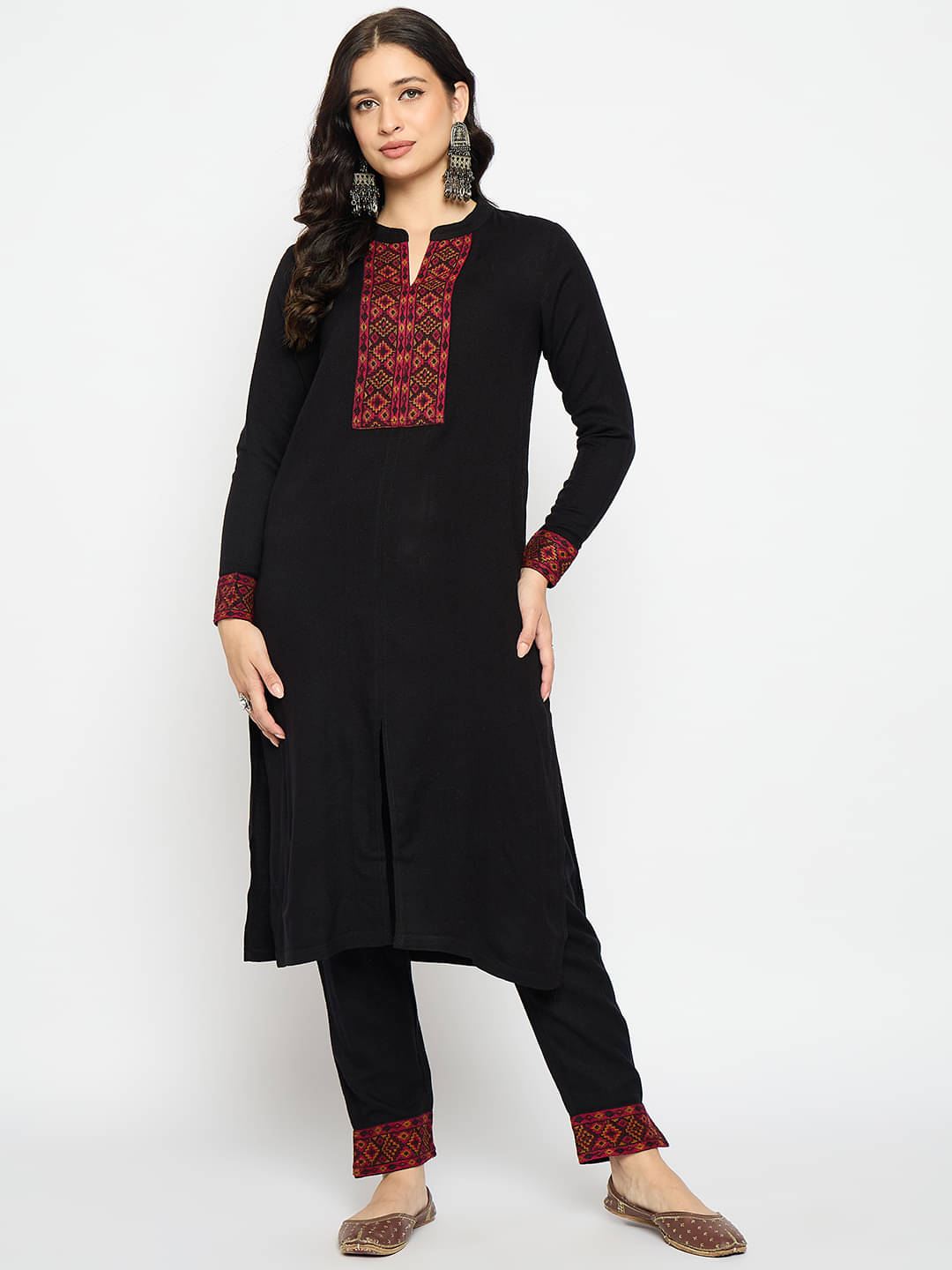 VIAZAA Acrylic Self Design Kurti With Palazzo Women's Stitched Salwar Suit - Black ( Pack of 1 )     			VIAZAA Acrylic Self Design Kurti With Palazzo Women's Stitched Salwar Suit - Black ( Pack of 1 )