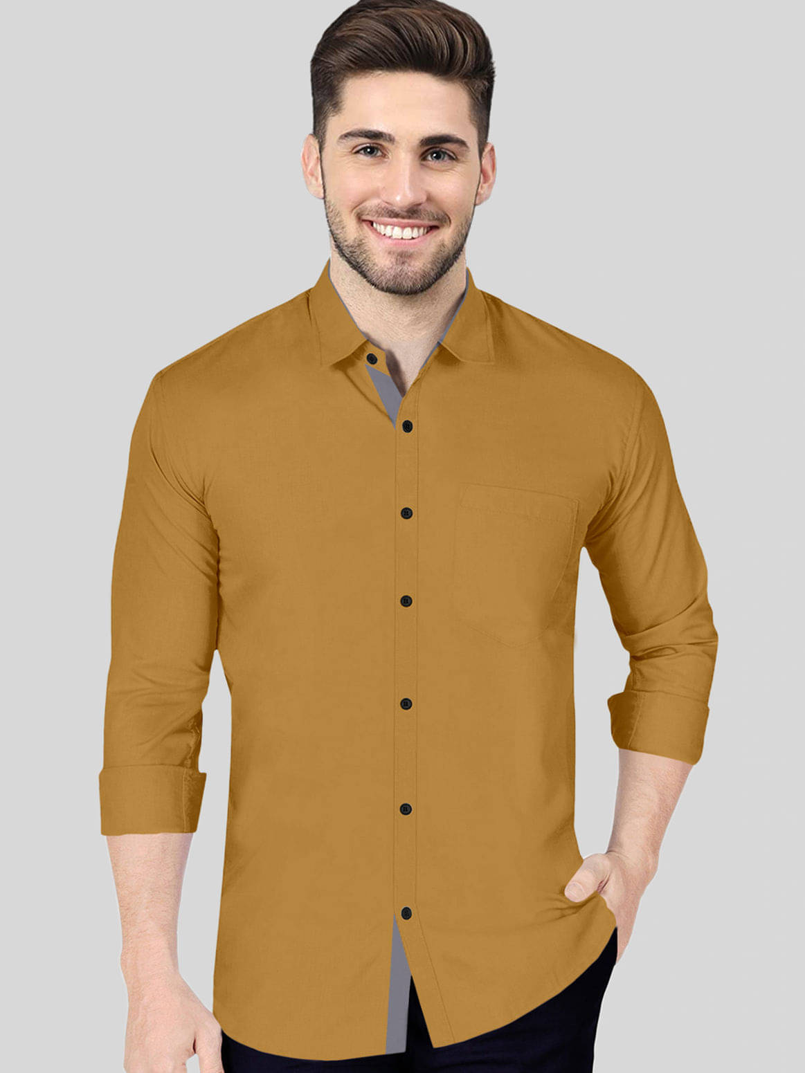     			VTEXX Cotton Blend Regular Fit Solids Full Sleeves Men's Casual Shirt - Mustard ( Pack of 1 )