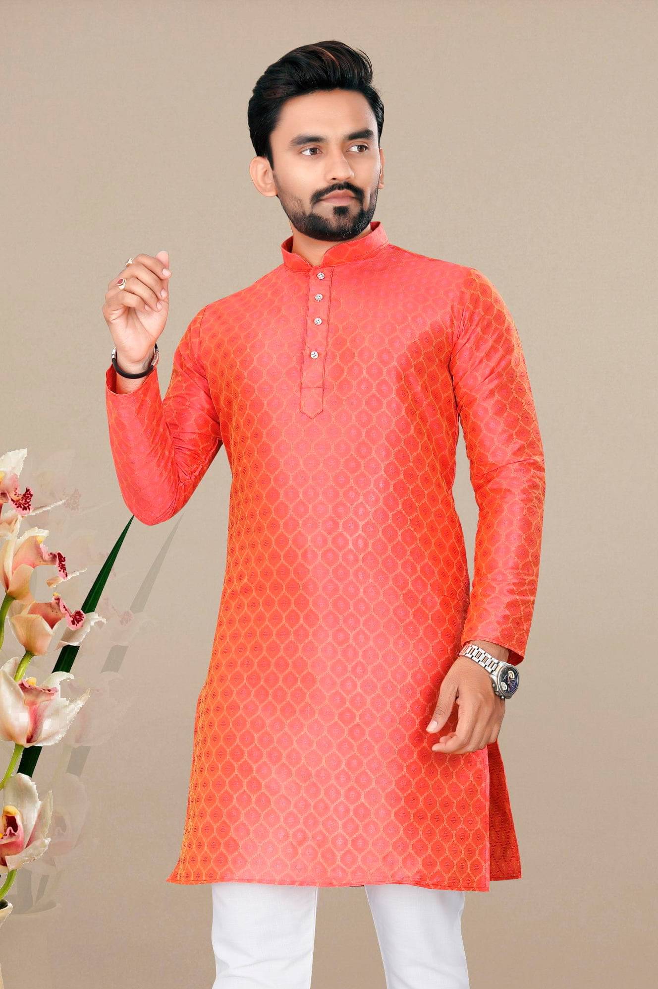 YUG ART Orange Silk Men's Regular Kurta ( Pack of 1 ) YUG ART Orange Silk Men's Regular Kurta ( Pack of 1 )