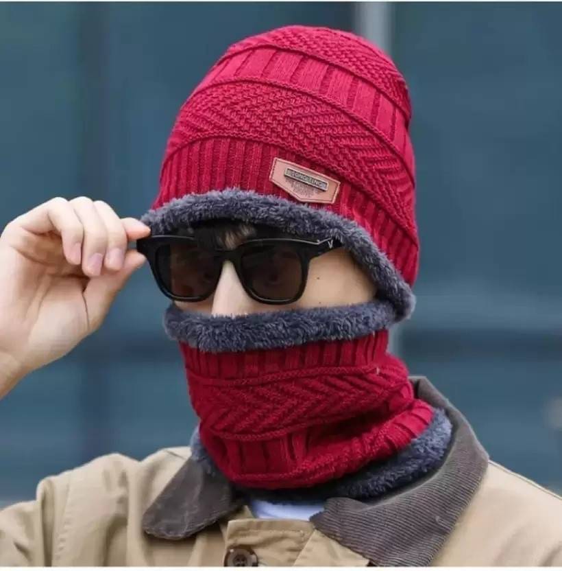     			kinu Red Woollen Women's Cap ( Pack of 2 )