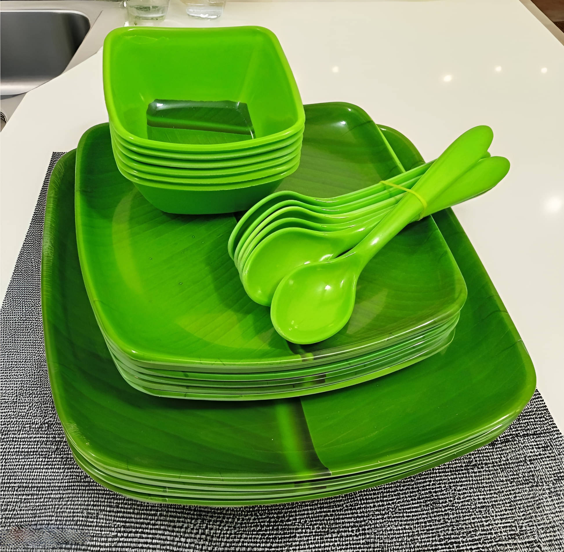 kitchrox Banana Leaf Printed Melamine Dinner Set ( Pack of 24 ) Green kitchrox Banana Leaf Printed Melamine Dinner Set ( Pack of 24 ) Green