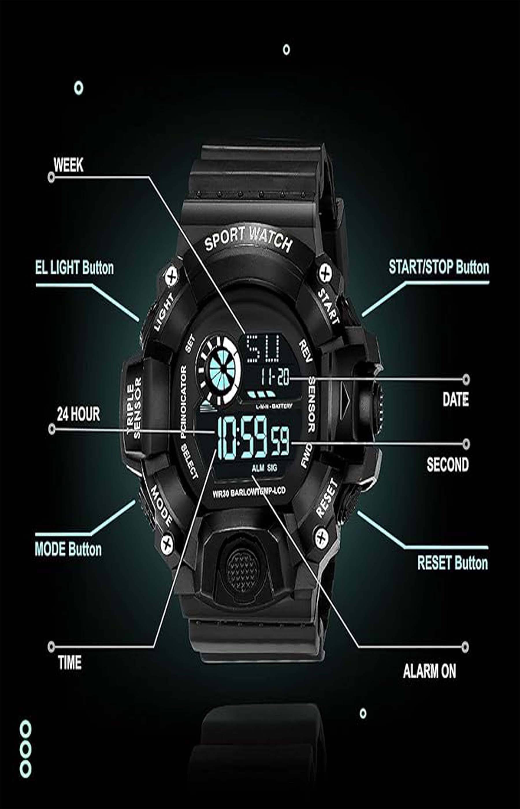     			windexa Black Silicon Digital Men's Watch