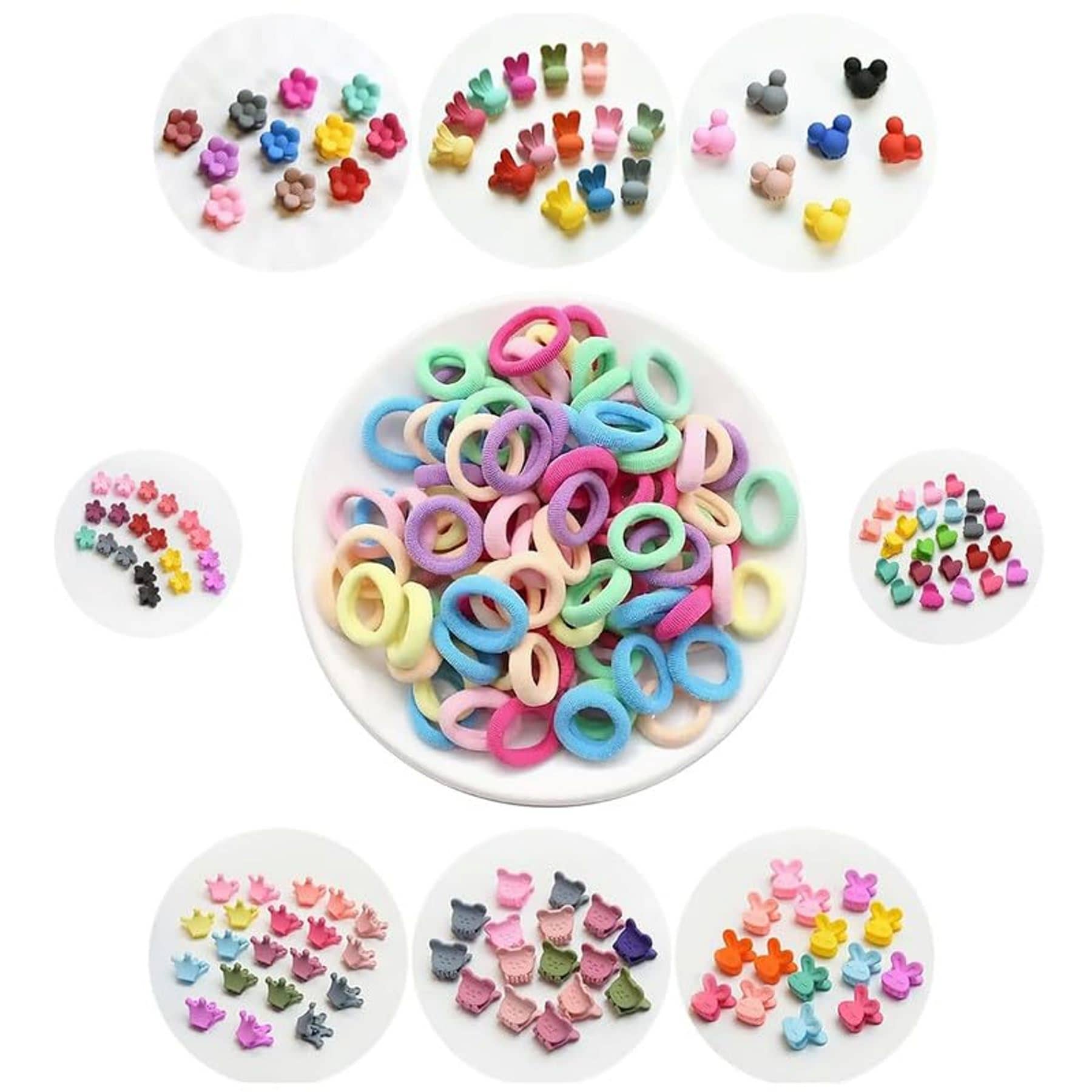 130Pcs Hair Accessories Combo 100 Pcs Mini Rubber Band 30 pcs Mini Baby Hair Clip (Random Designs) - Jewellery Sets | Buy online on ZillyBuy