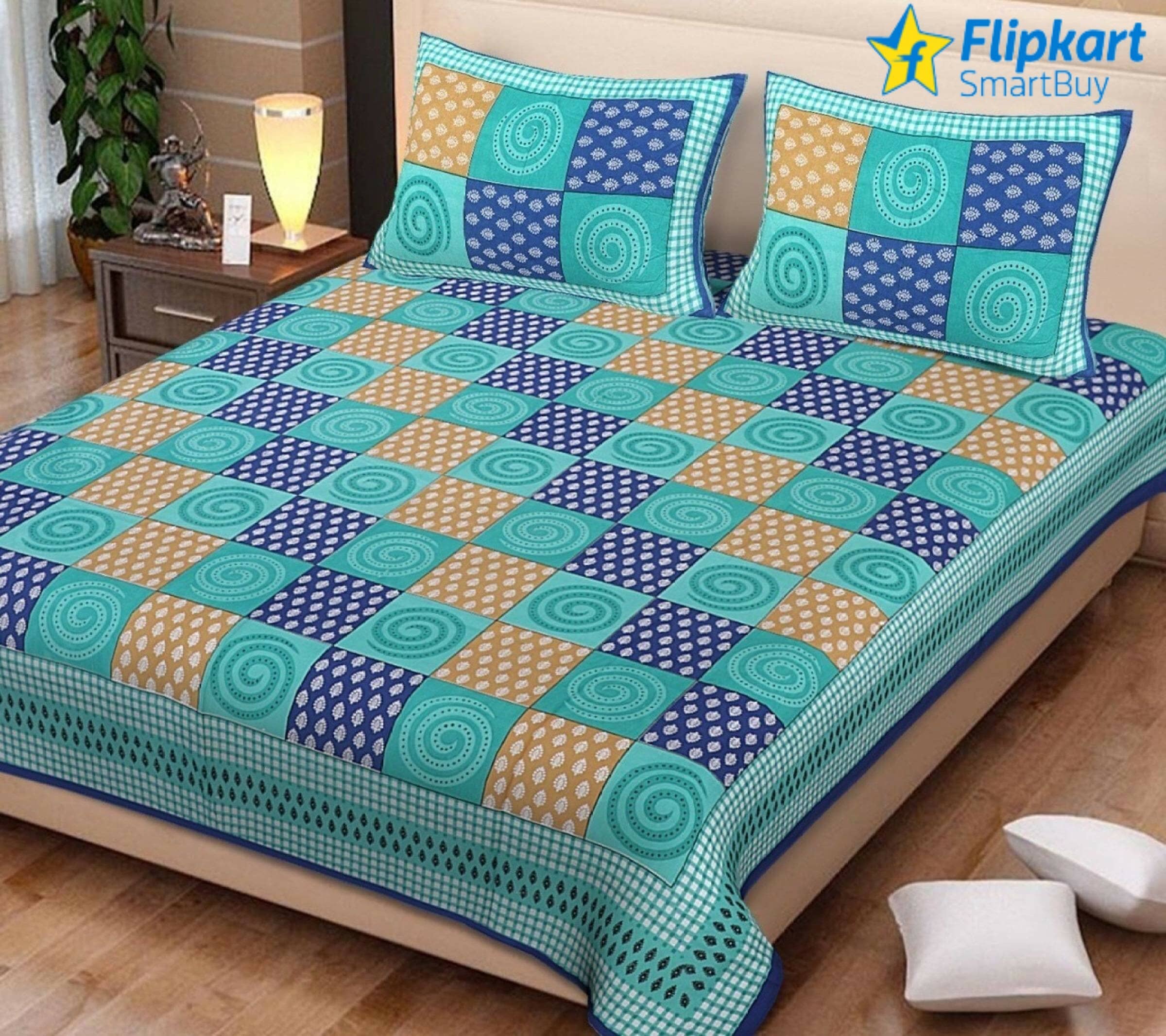ABHACLOTHO Cotton 1 Double Bedsheet with 2 Pillow Covers ( Multicolor )
