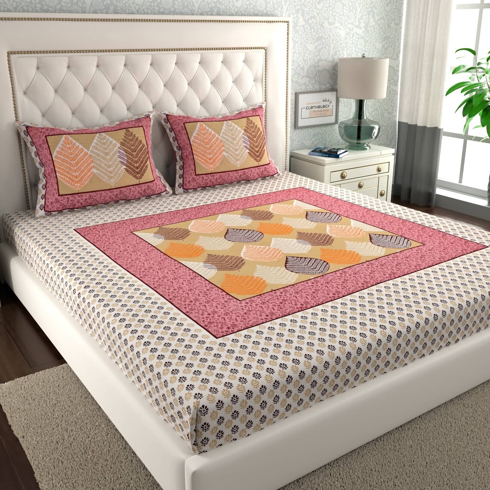 ABHACLOTHO Cotton 1 Double Bedsheet with 2 Pillow Covers ( Multicolor )