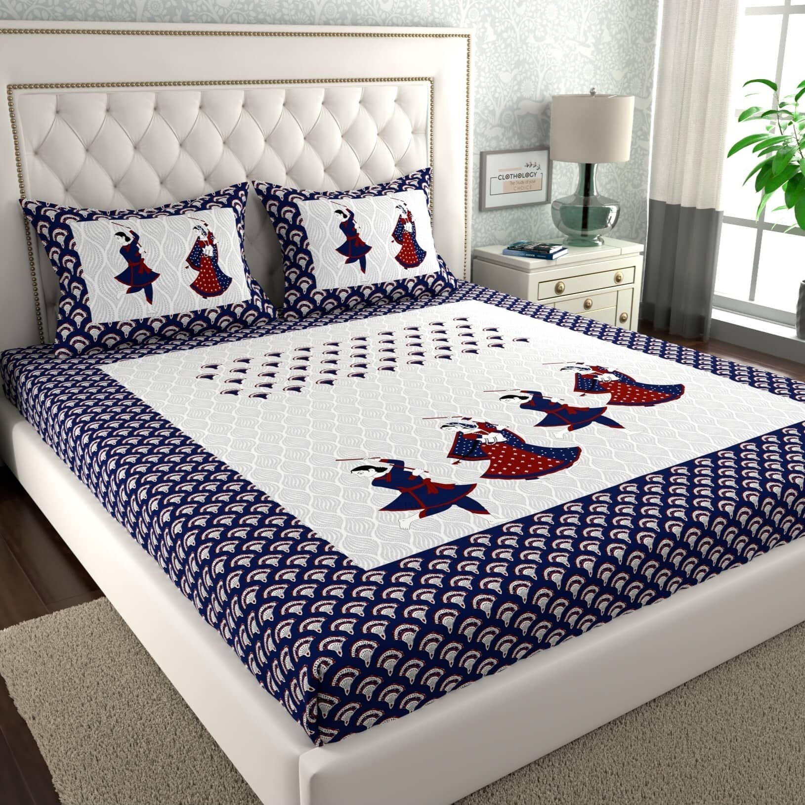 ABHACLOTHO Cotton 1 Double Bedsheet with 2 Pillow Covers ( Multicolor )