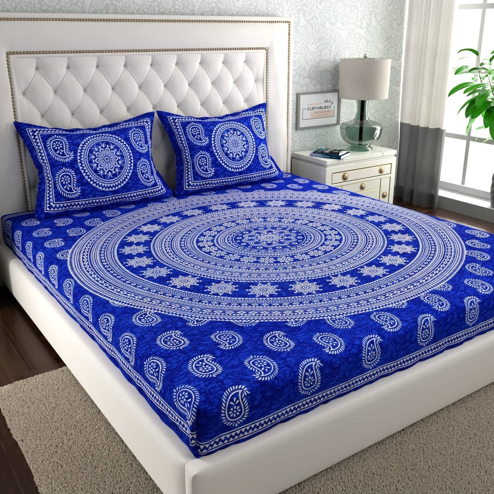ABHACLOTHO Cotton 1 Double Bedsheet with 2 Pillow Covers ( Multicolor )