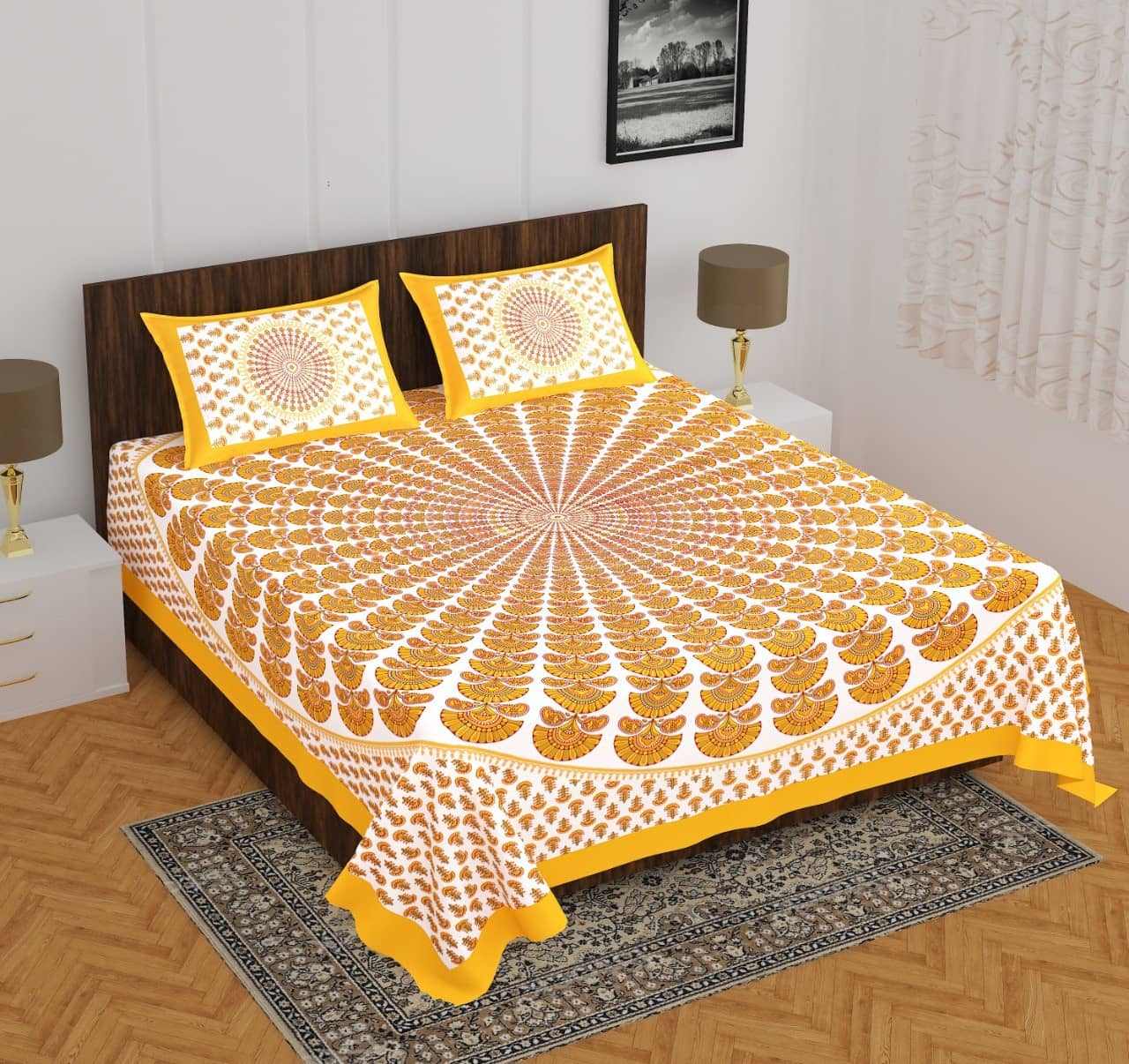 ABHACLOTHO Cotton 1 Double Bedsheet with 2 Pillow Covers ( Multicolor )