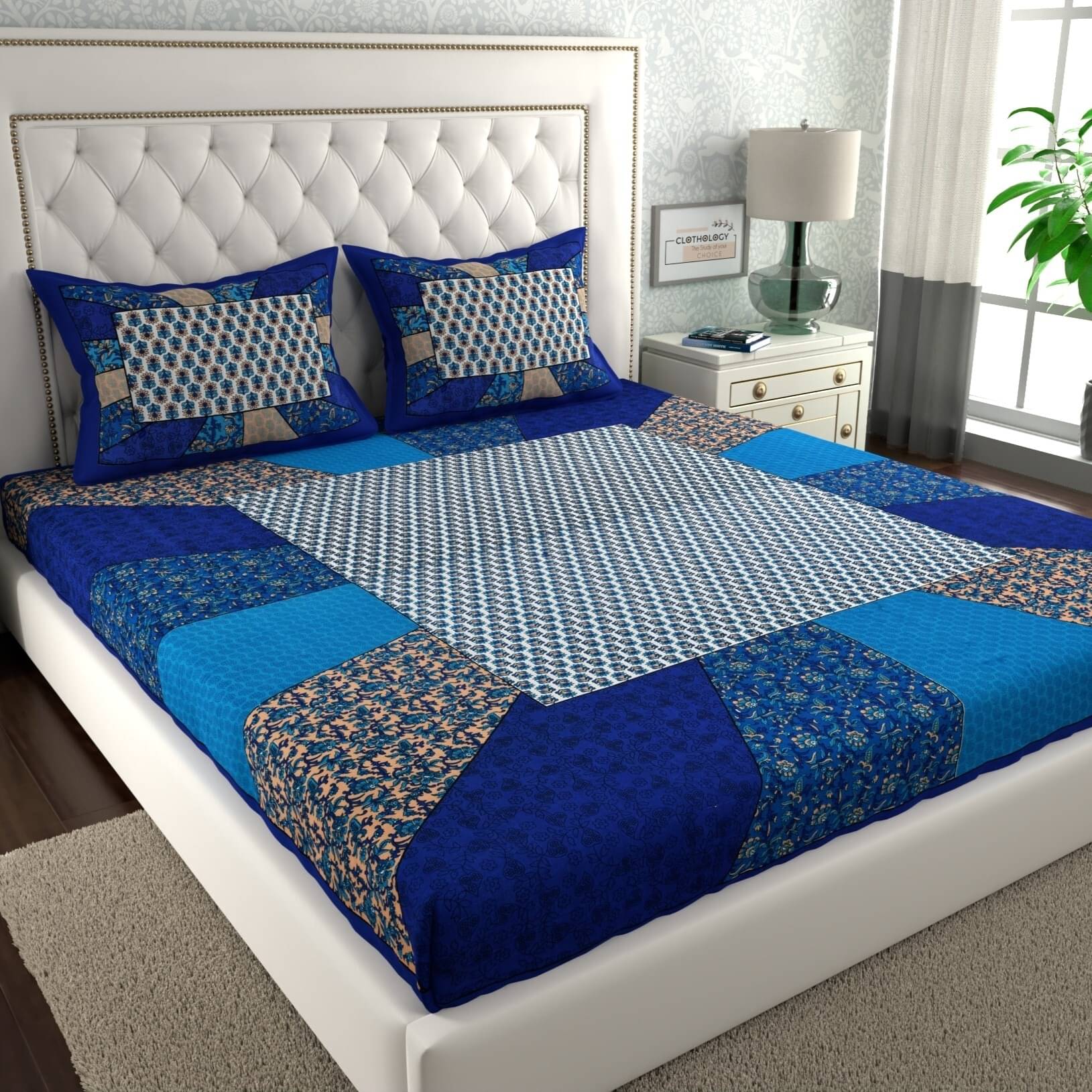     			ABHACLOTHO Cotton 1 Double Bedsheet with 2 Pillow Covers ( Multicolor )