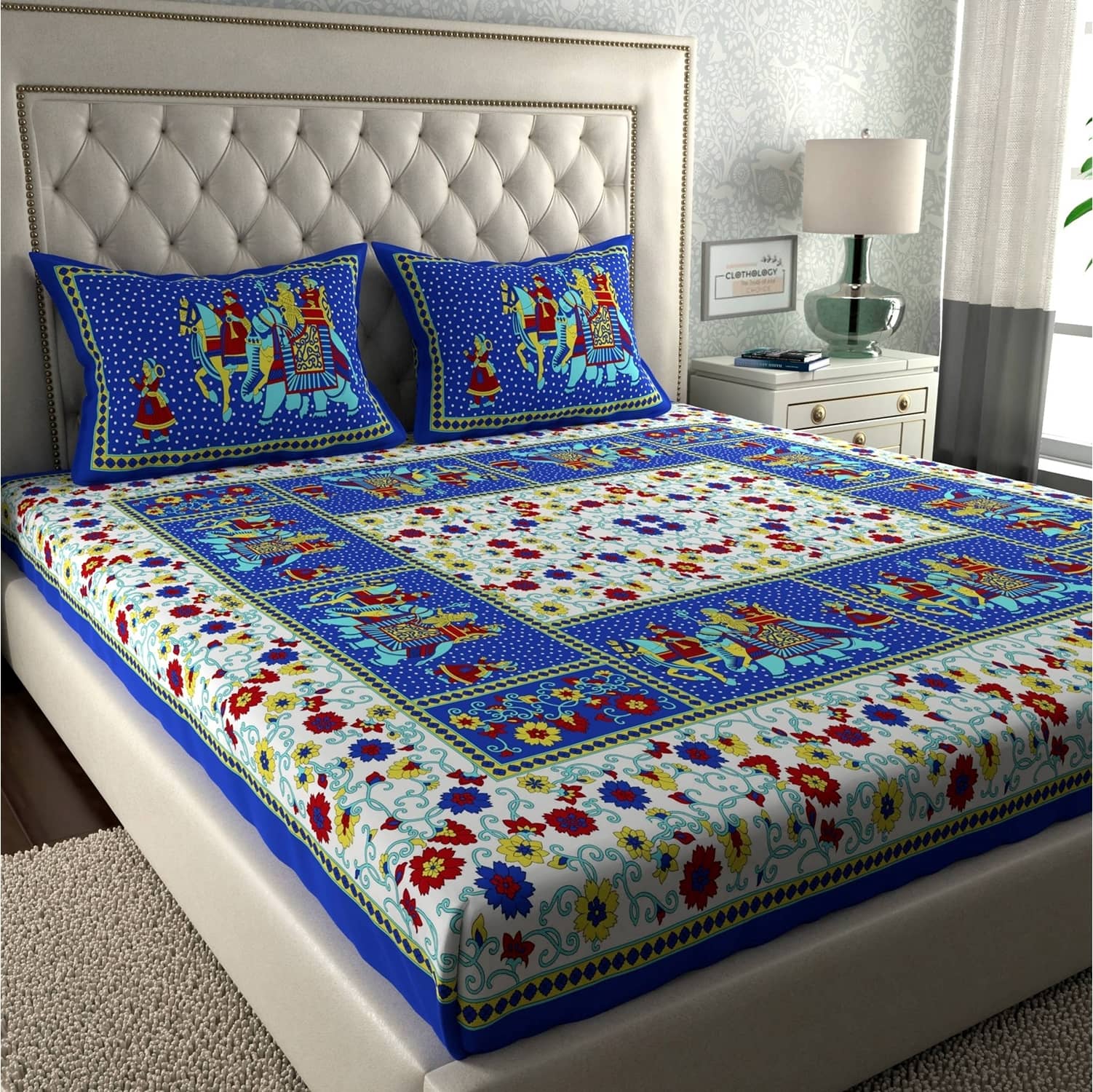 ABHACLOTHO Cotton 1 Double Bedsheet with 2 Pillow Covers ( Multicolor )