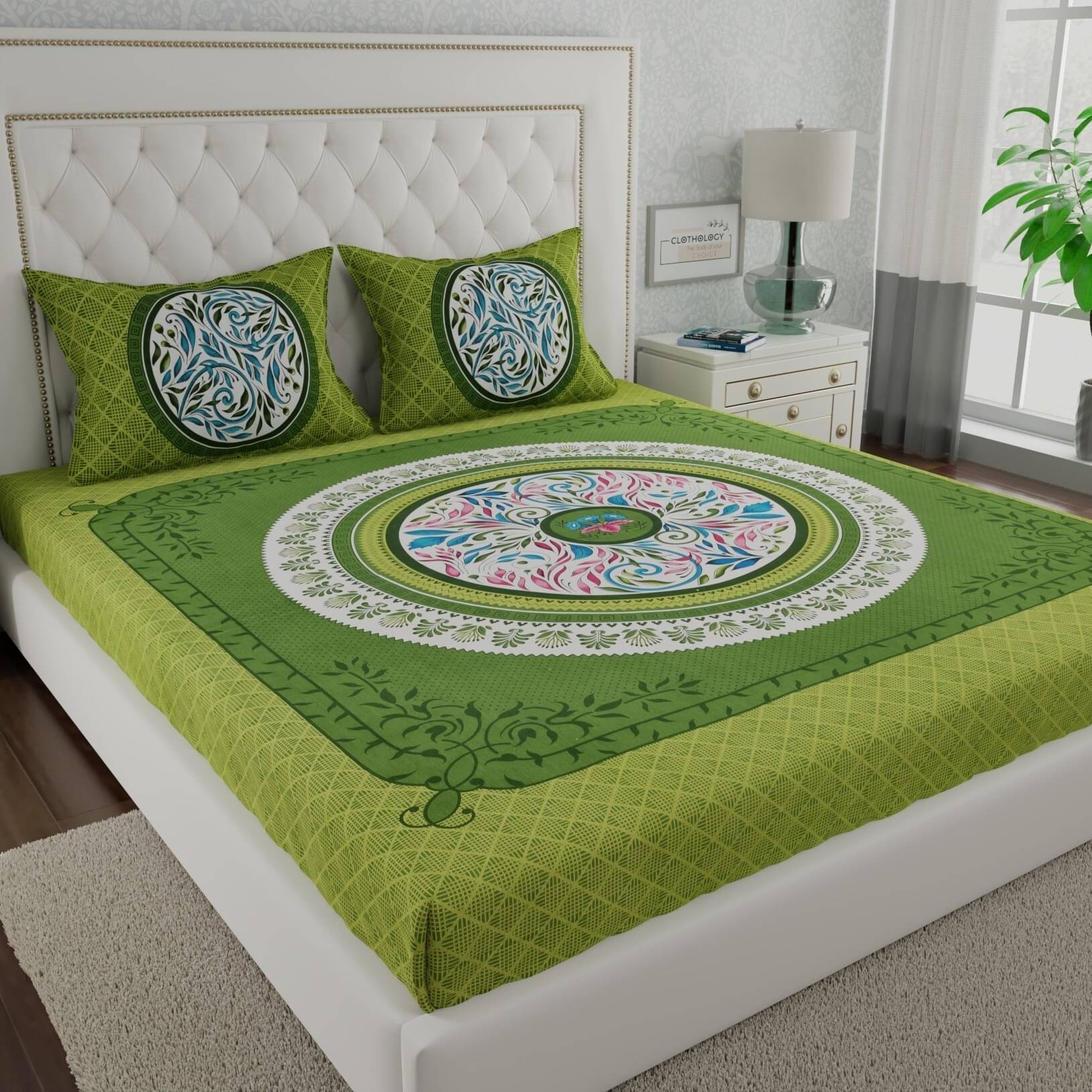     			ABHACLOTHO Cotton 1 Double Bedsheet with 2 Pillow Covers ( Multicolor )